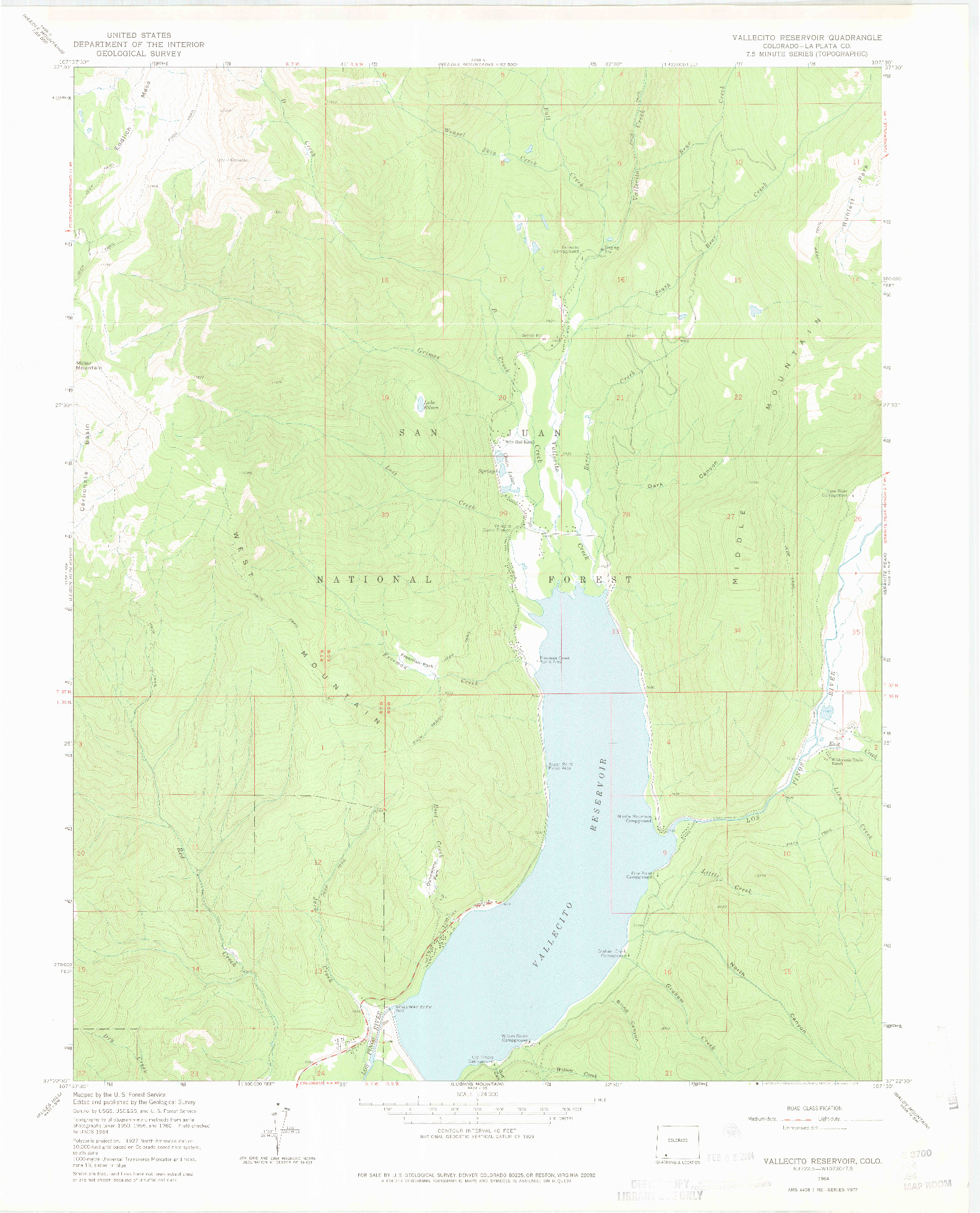 USGS 1:24000-SCALE QUADRANGLE FOR VALLECITO RESERVOIR, CO 1964