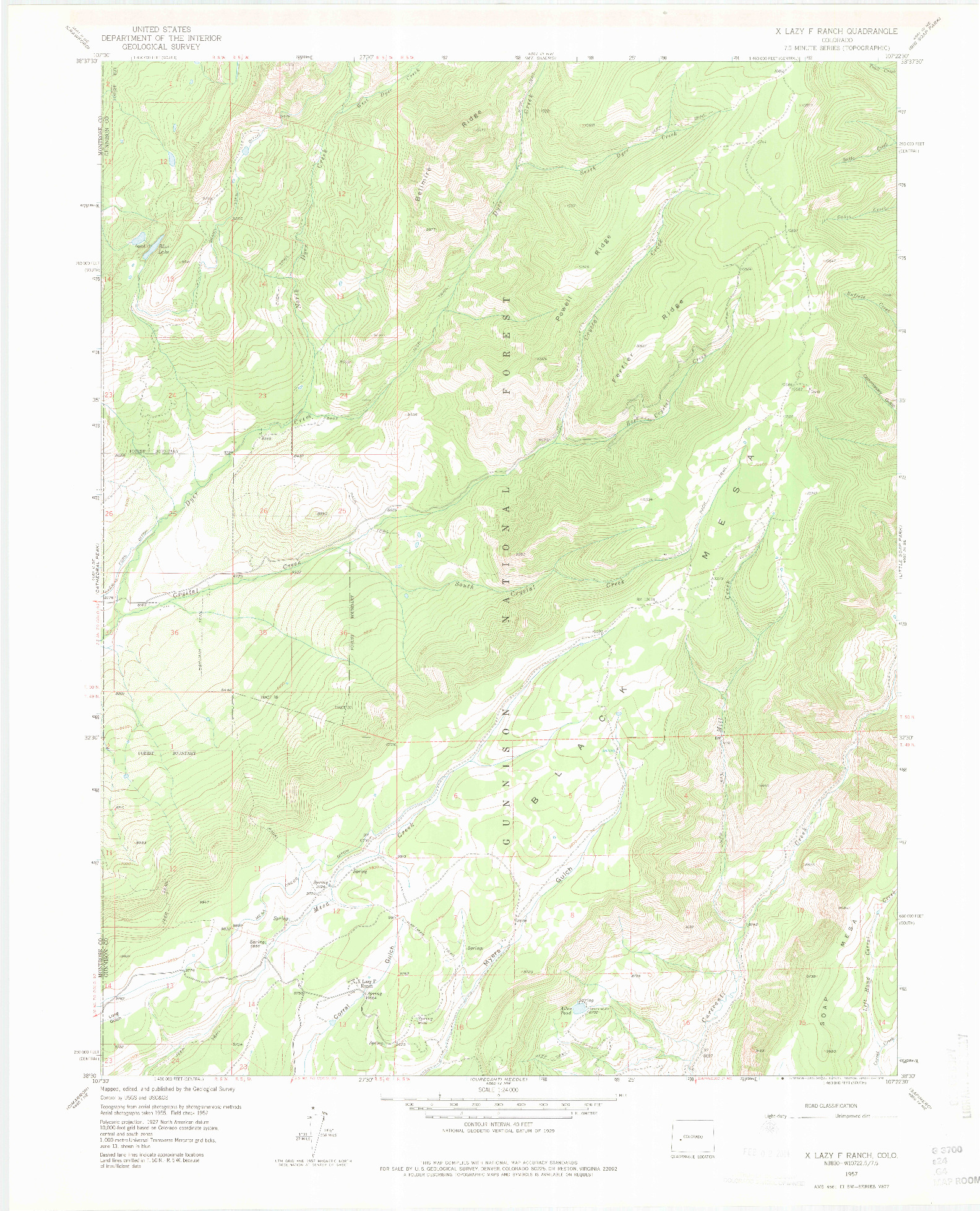 USGS 1:24000-SCALE QUADRANGLE FOR X LAZY F RANCH, CO 1957