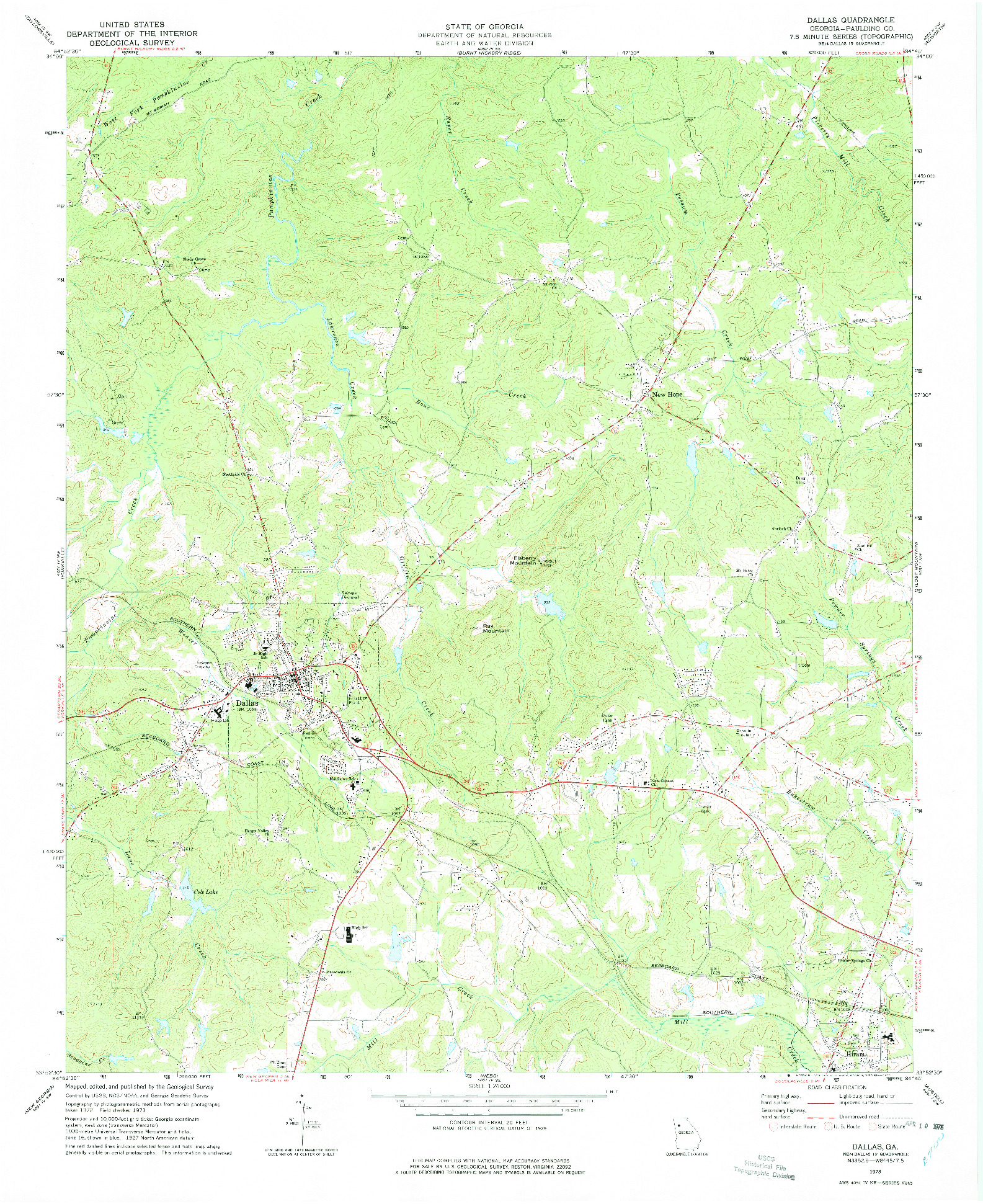 USGS 1:24000-SCALE QUADRANGLE FOR DALLAS, GA 1973