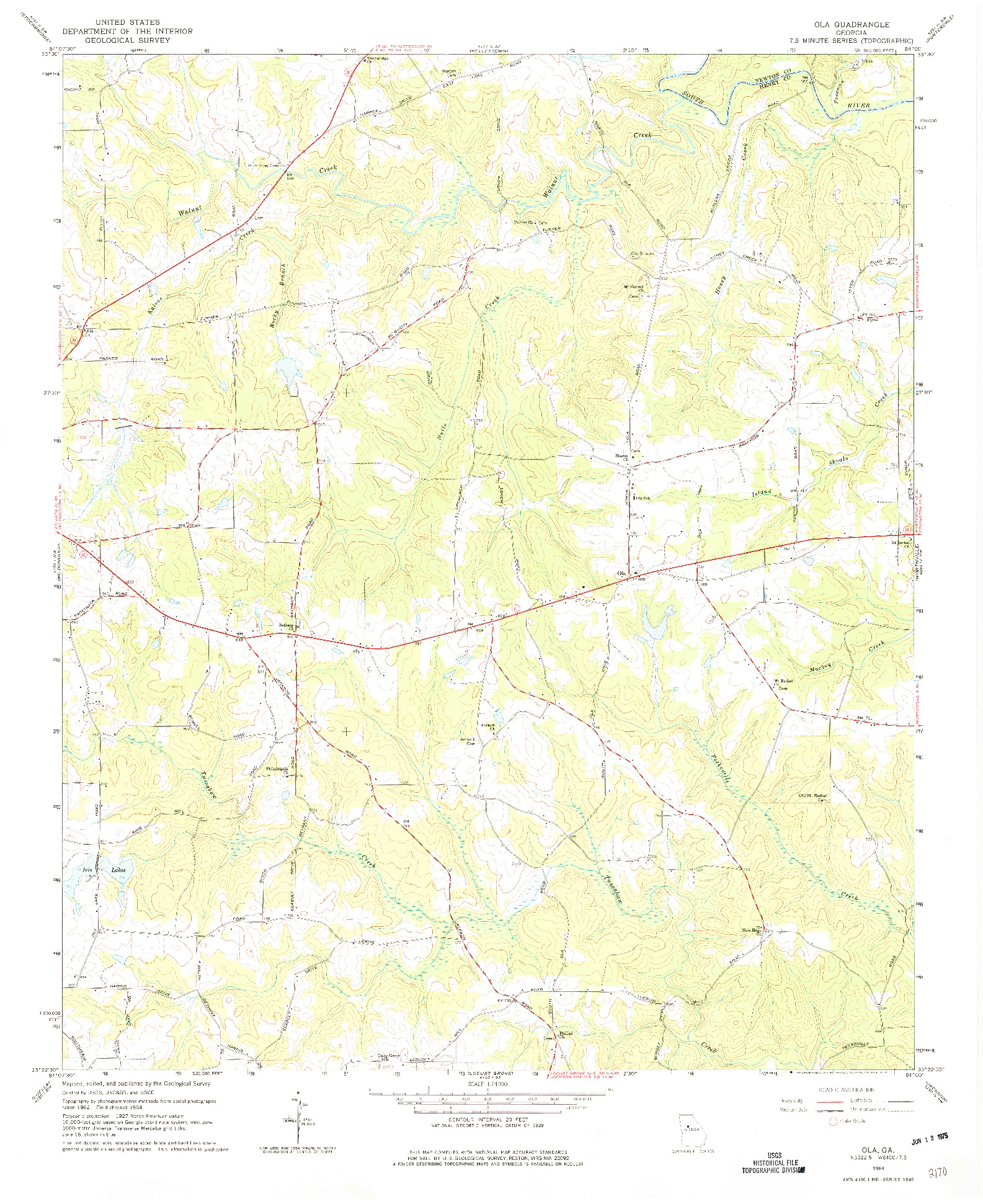 USGS 1:24000-SCALE QUADRANGLE FOR OLA, GA 1964