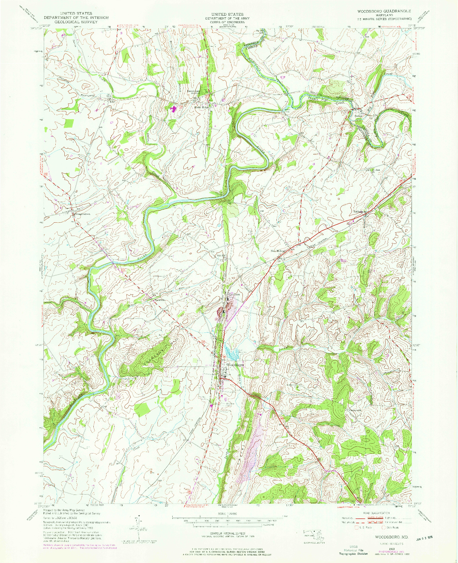 USGS 1:24000-SCALE QUADRANGLE FOR WOODSBORO, MD 1953