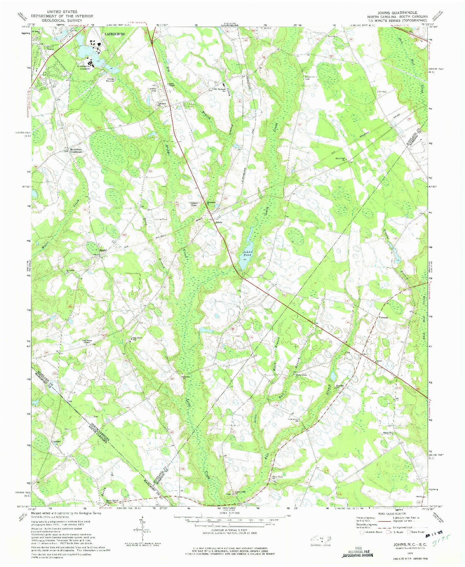 USGS 1:24000-SCALE QUADRANGLE FOR JOHNS, NC 1971