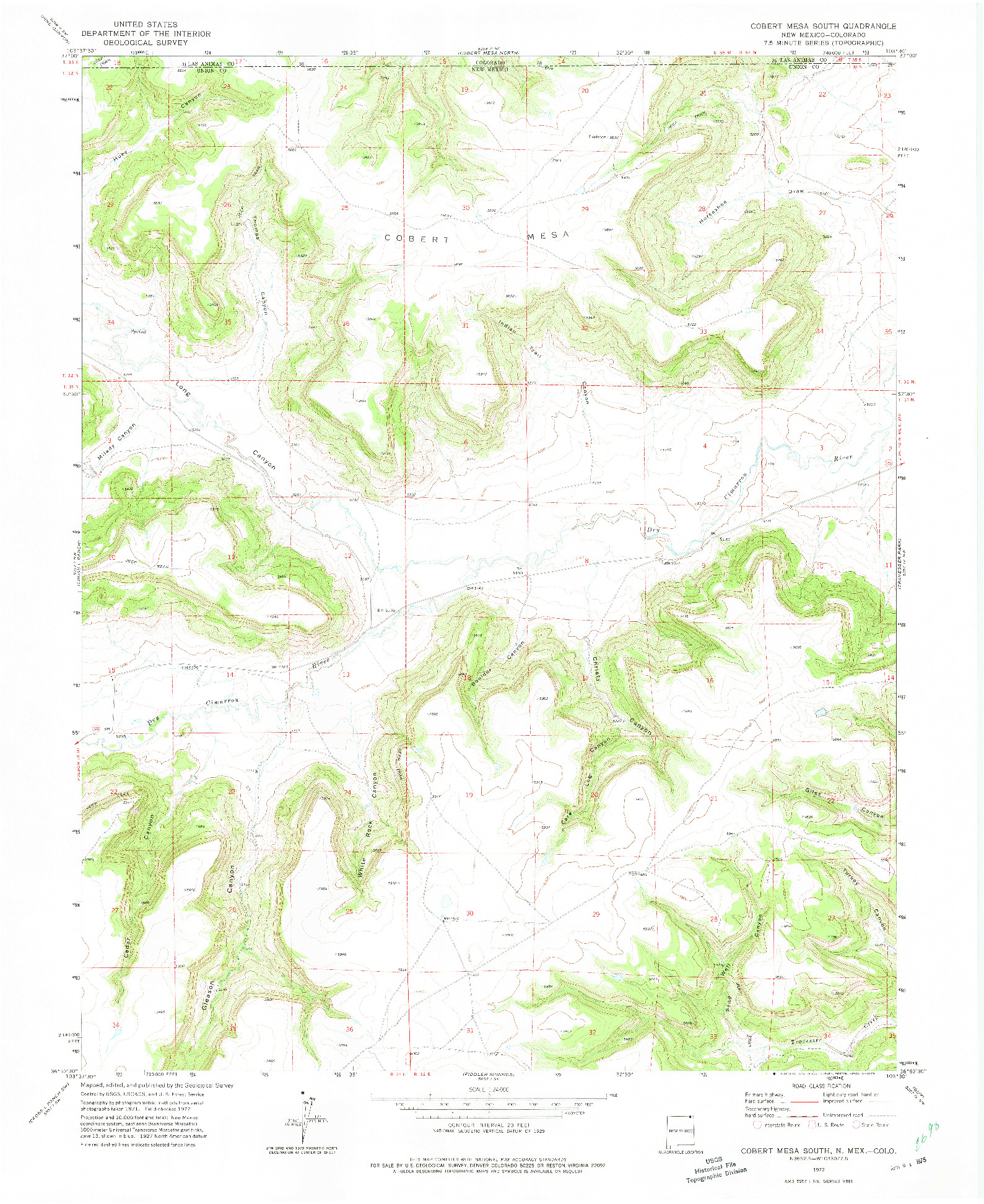 USGS 1:24000-SCALE QUADRANGLE FOR COBERT MESA SOUTH, NM 1972
