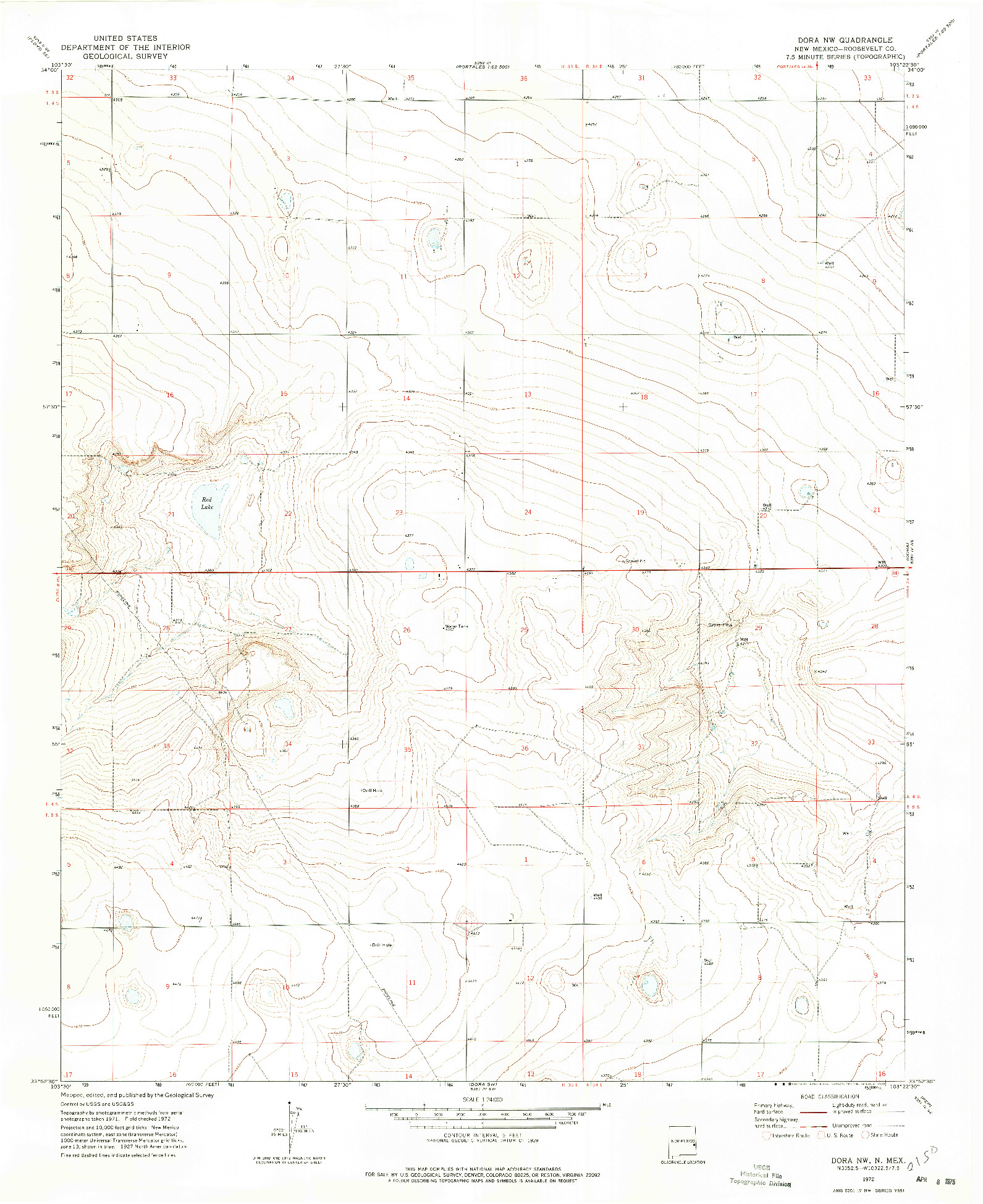 USGS 1:24000-SCALE QUADRANGLE FOR DORA NW, NM 1972