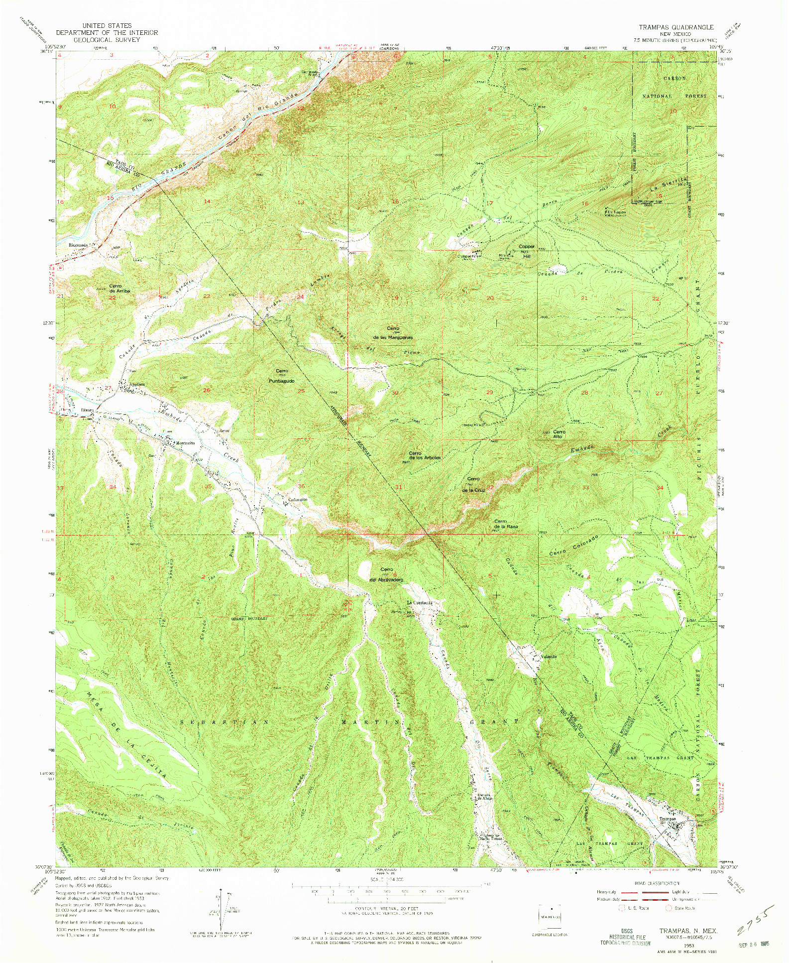 USGS 1:24000-SCALE QUADRANGLE FOR TRAMPAS, NM 1953