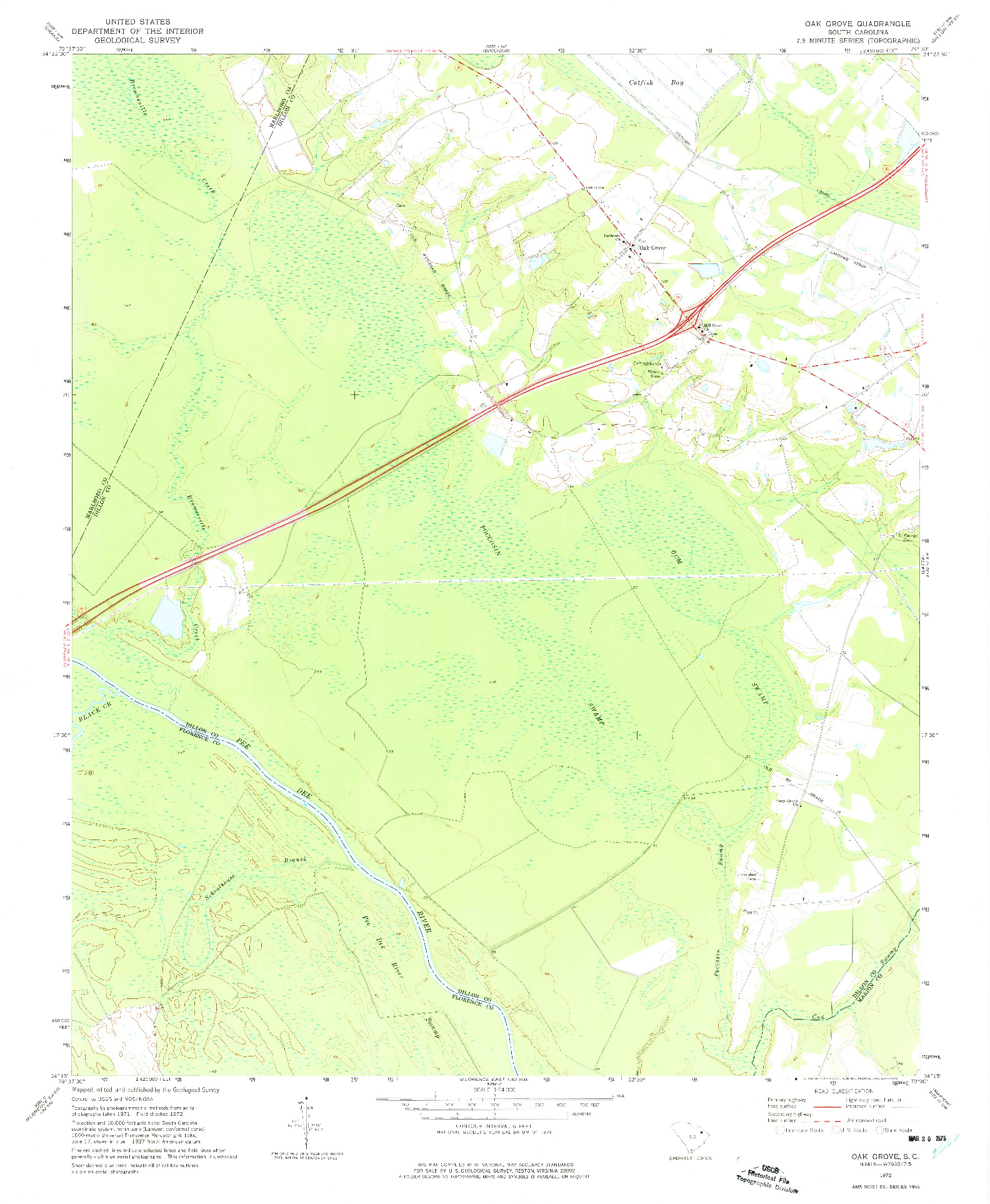 USGS 1:24000-SCALE QUADRANGLE FOR OAK GROVE, SC 1972
