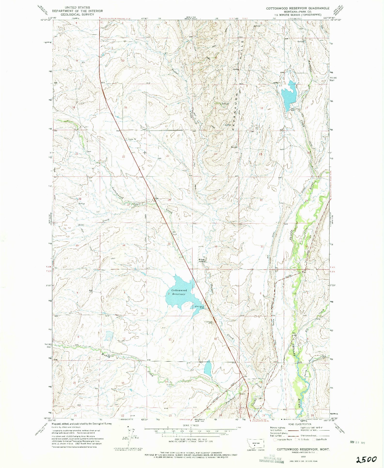 USGS 1:24000-SCALE QUADRANGLE FOR COTTONWOOD RESERVOIR, MT 1972
