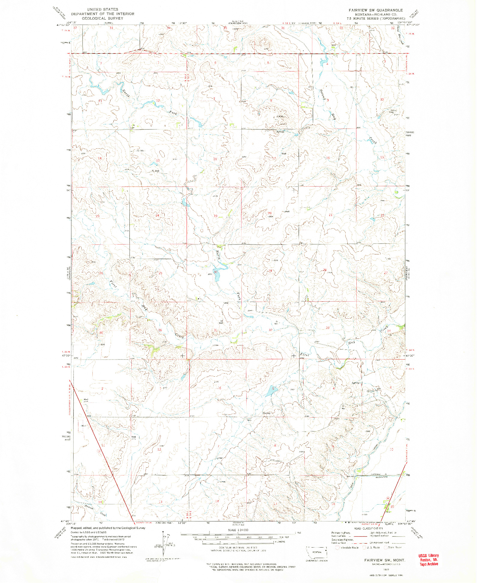 USGS 1:24000-SCALE QUADRANGLE FOR FAIRVIEW SW, MT 1972