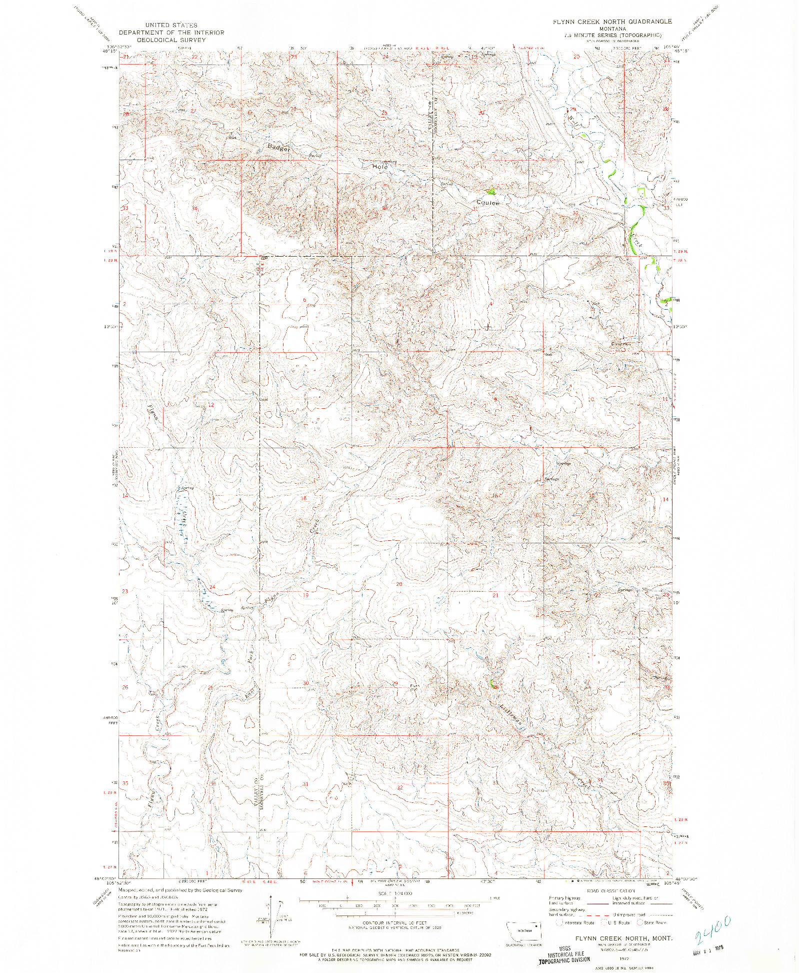 USGS 1:24000-SCALE QUADRANGLE FOR FLYNN CREEK NORTH, MT 1972