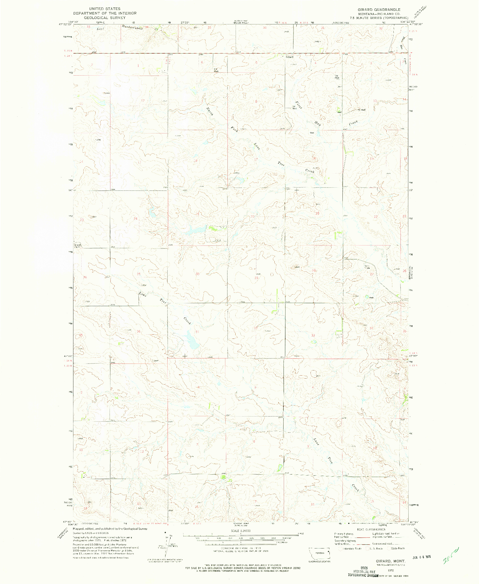 USGS 1:24000-SCALE QUADRANGLE FOR GIRARD, MT 1972
