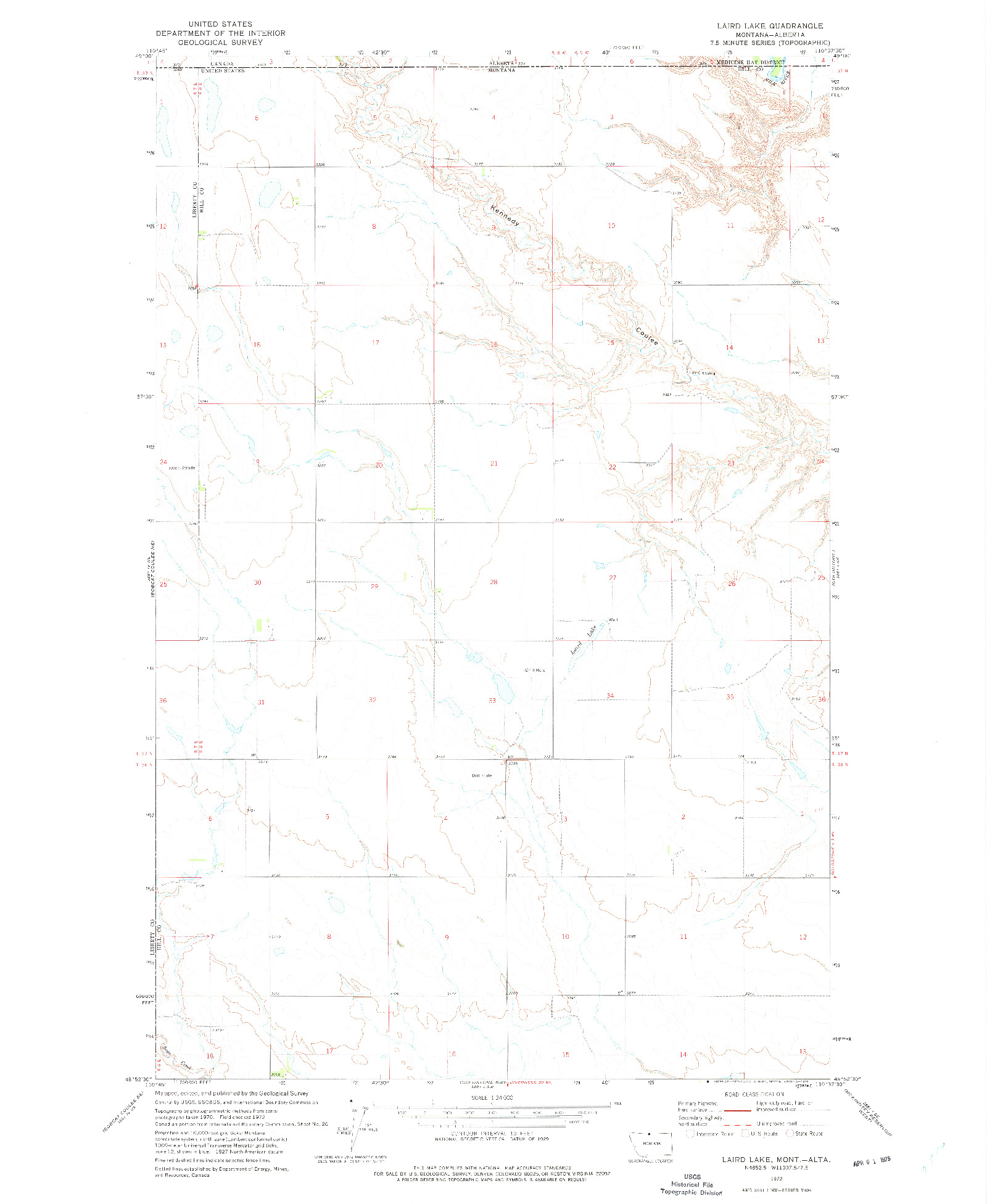 USGS 1:24000-SCALE QUADRANGLE FOR LAIRD LAKE, MT 1972