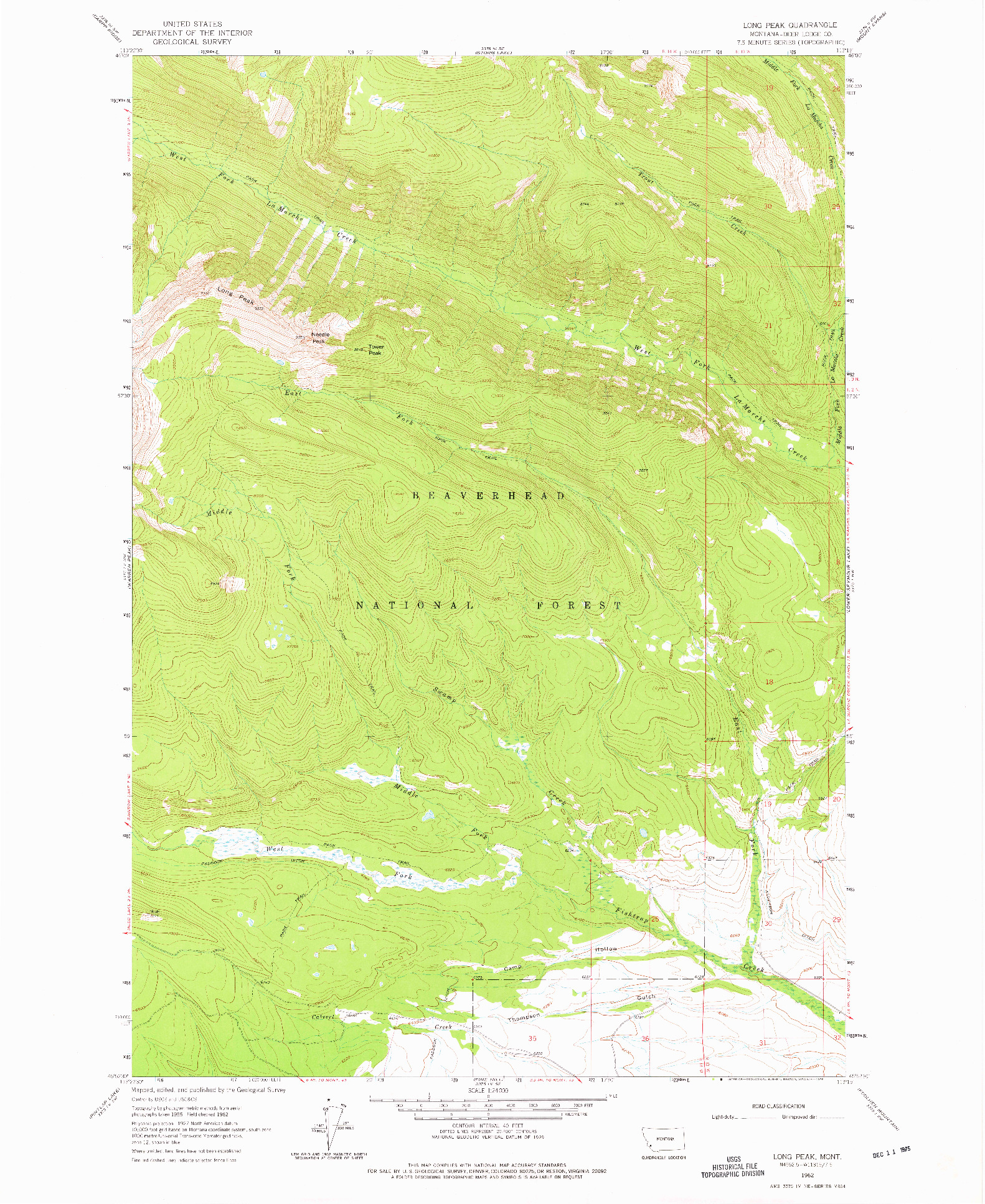 USGS 1:24000-SCALE QUADRANGLE FOR LONG PEAK, MT 1962
