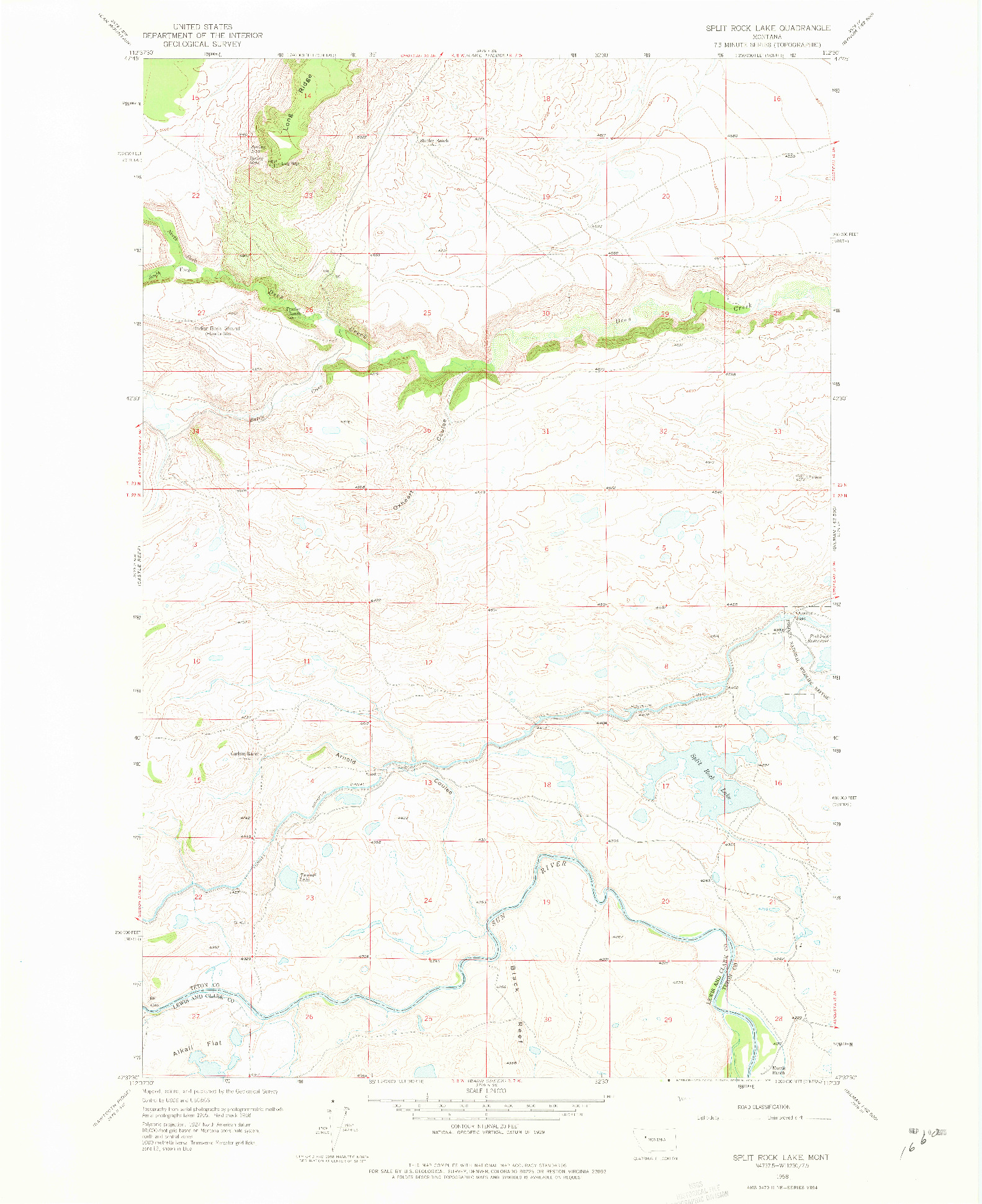 USGS 1:24000-SCALE QUADRANGLE FOR SPLIT ROCK LAKE, MT 1958