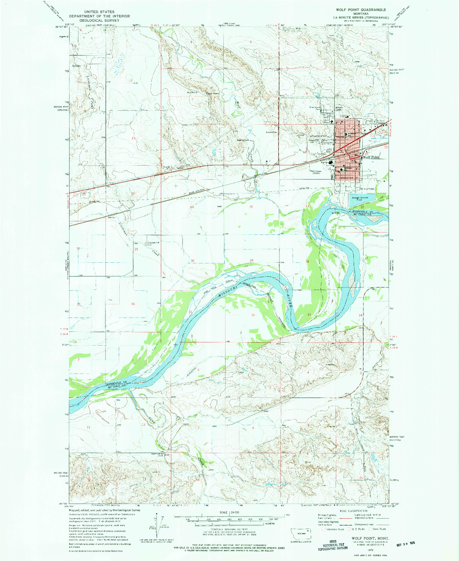 USGS 1:24000-SCALE QUADRANGLE FOR WOLF POINT, MT 1972