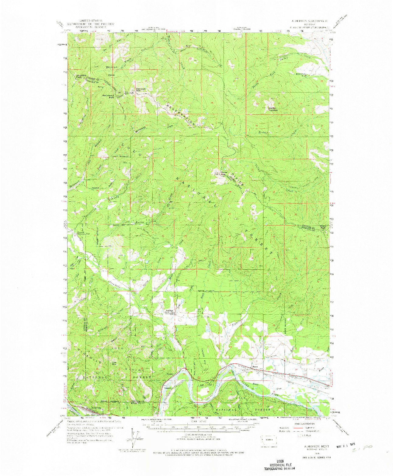 USGS 1:62500-SCALE QUADRANGLE FOR ALBERTON, MT 1959
