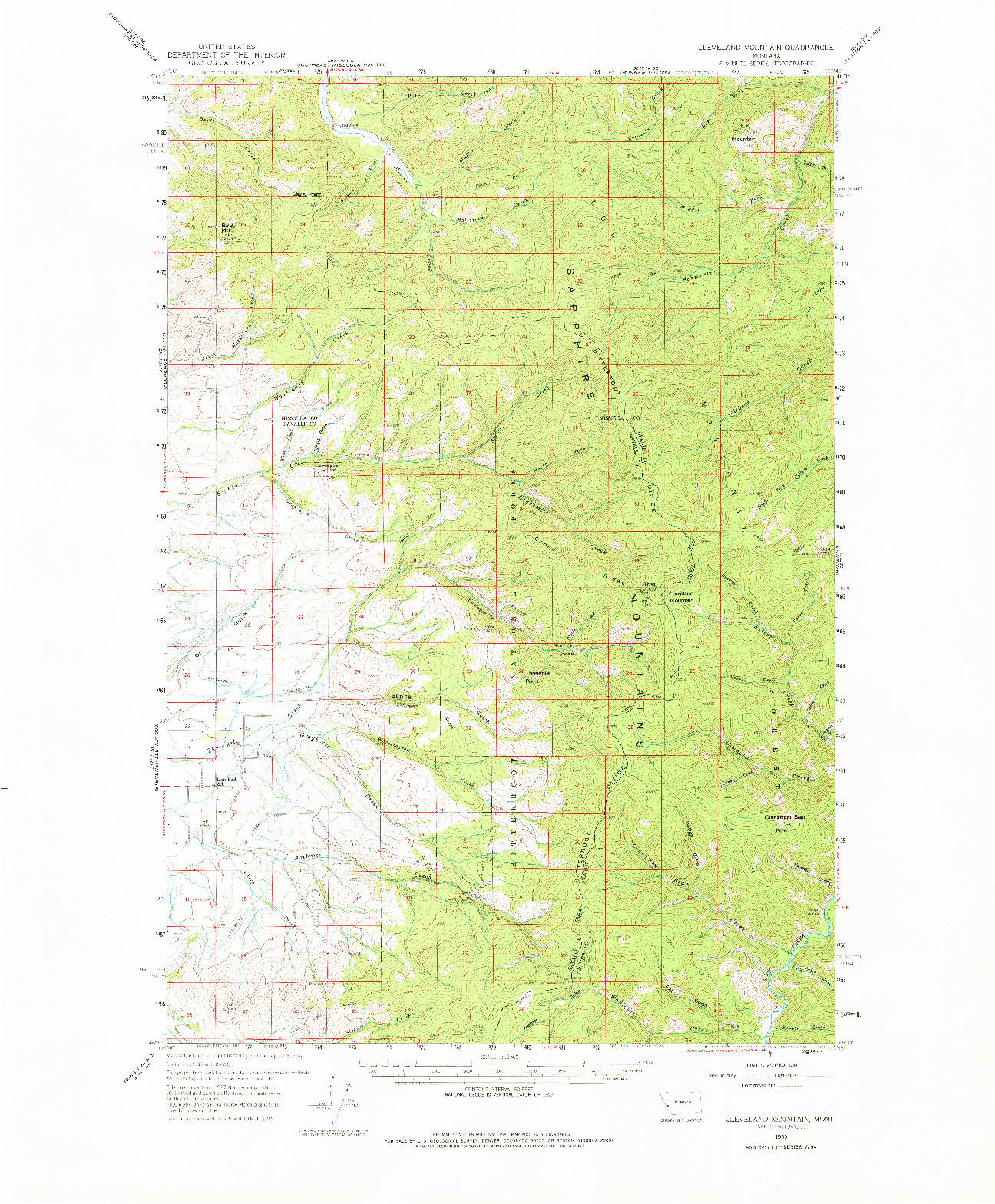 USGS 1:62500-SCALE QUADRANGLE FOR CLEVELAND MOUNTAIN, MT 1959