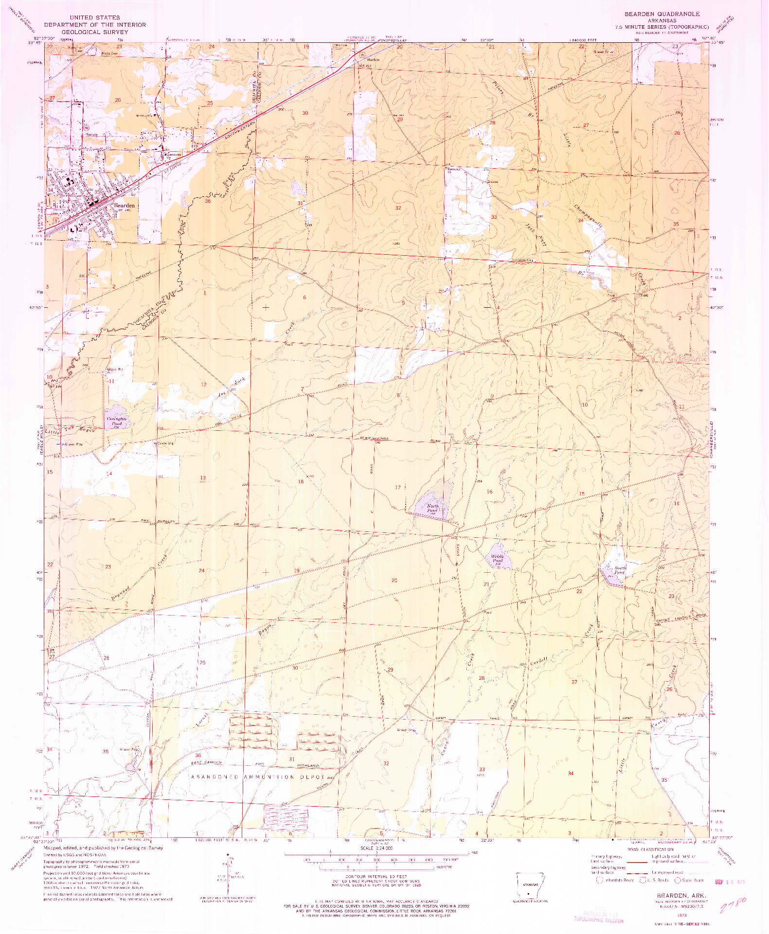 USGS 1:24000-SCALE QUADRANGLE FOR BEARDEN, AR 1973
