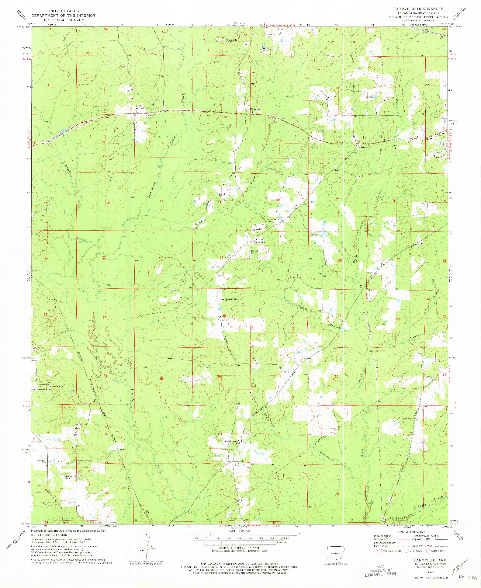 USGS 1:24000-SCALE QUADRANGLE FOR FARMVILLE, AR 1973