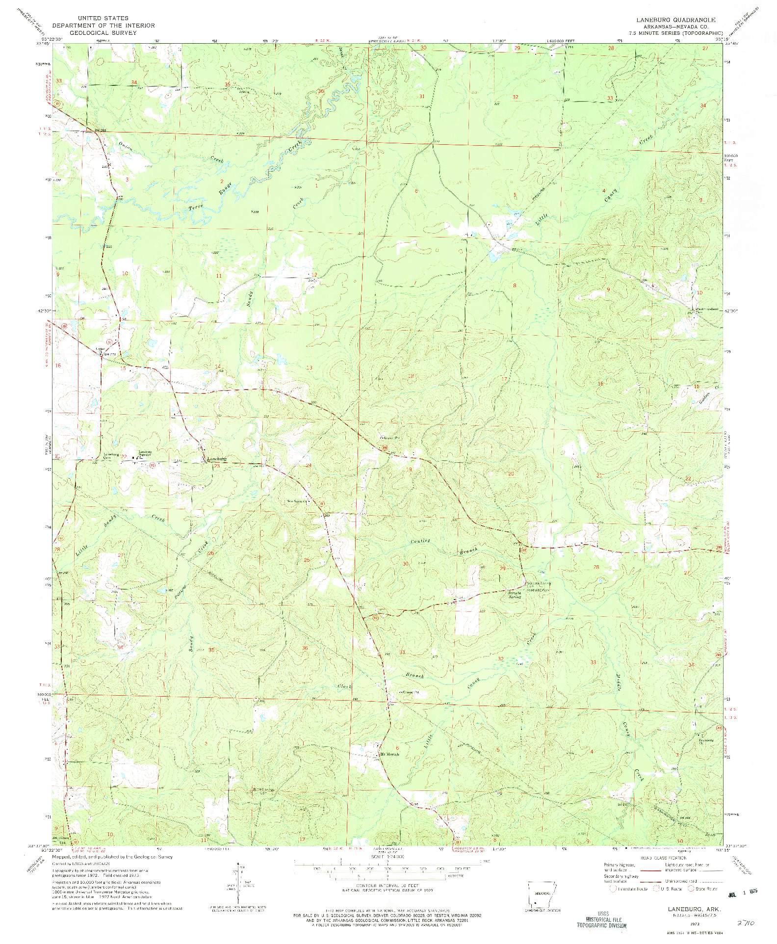 USGS 1:24000-SCALE QUADRANGLE FOR LANEBURG, AR 1973