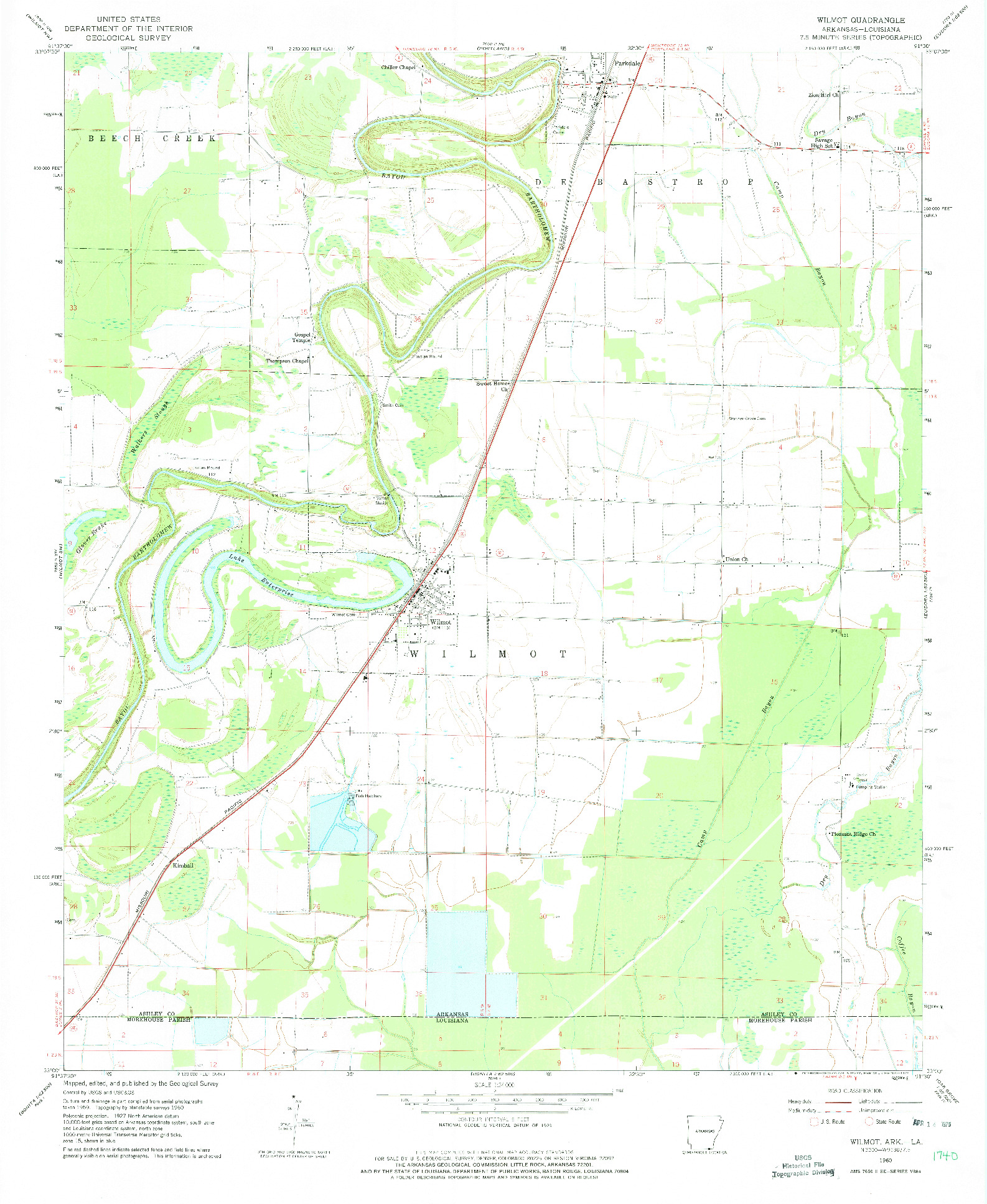 USGS 1:24000-SCALE QUADRANGLE FOR WILMOT, AR 1960