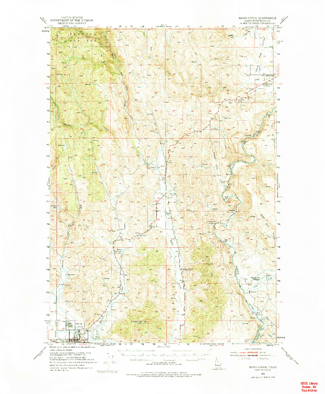 USGS 1:62500-SCALE QUADRANGLE FOR MANN CREEK, ID 1953