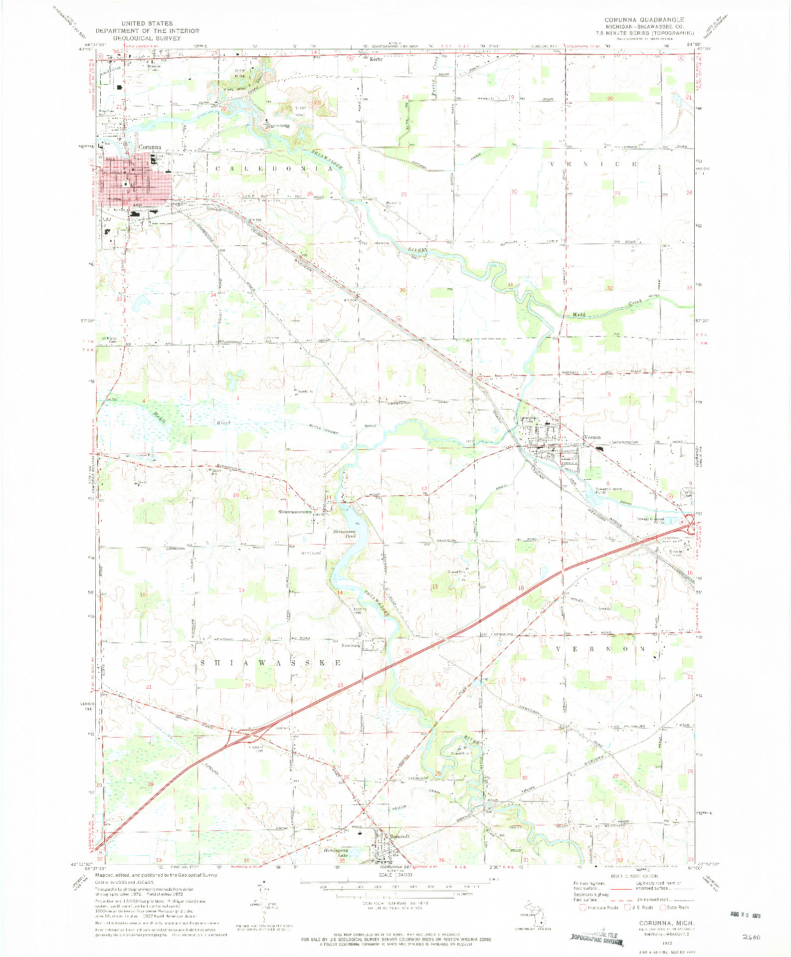 USGS 1:24000-SCALE QUADRANGLE FOR CORUNNA, MI 1972