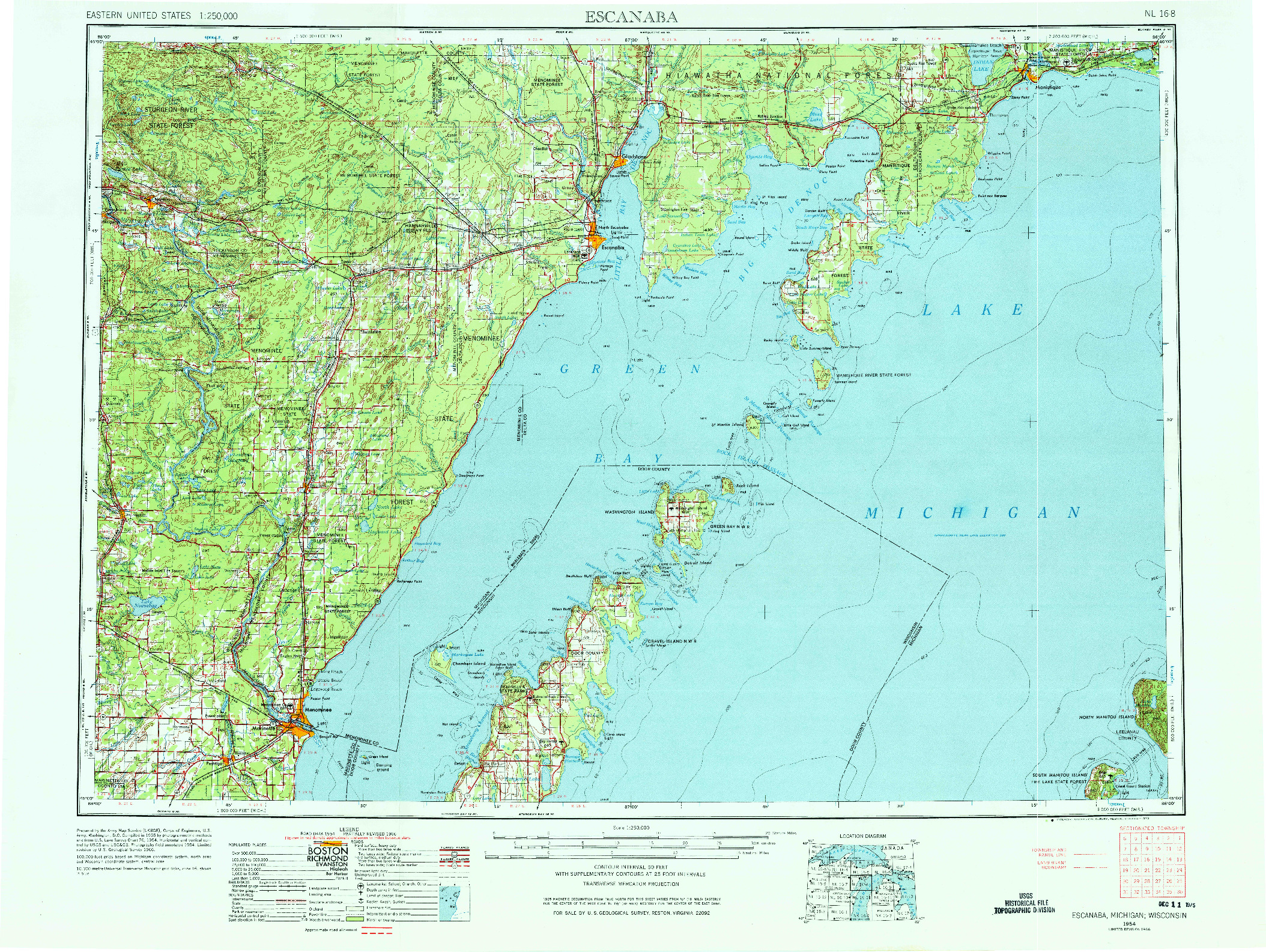USGS 1:250000-SCALE QUADRANGLE FOR ESCANABA, MI 1954