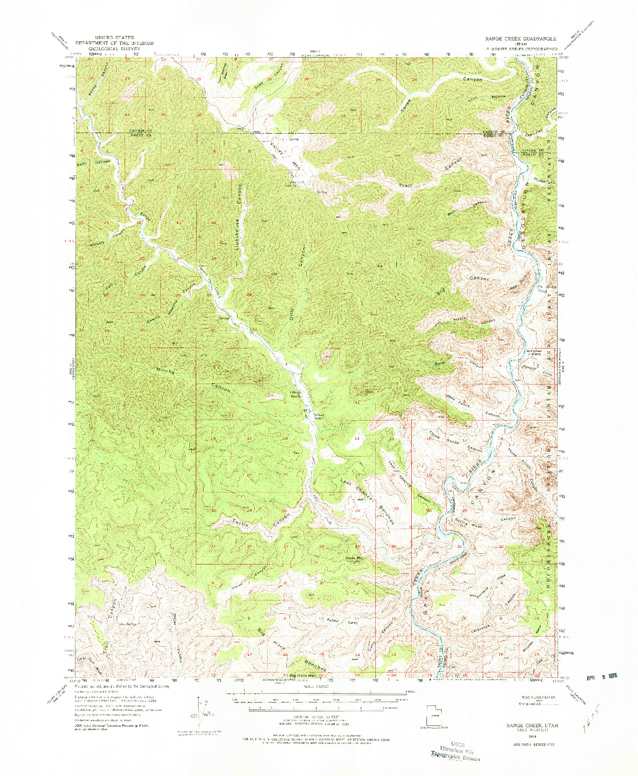USGS 1:62500-SCALE QUADRANGLE FOR RANGE CREEK, UT 1954