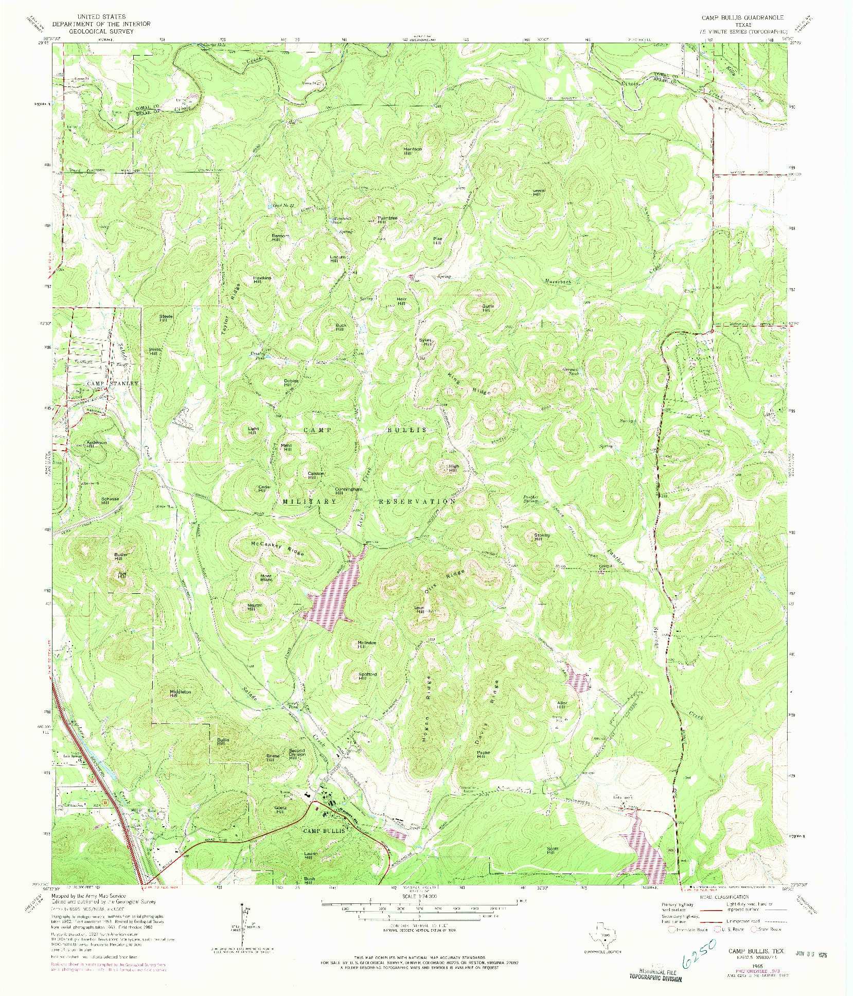 USGS 1:24000-SCALE QUADRANGLE FOR CAMP BULLIS, TX 1965