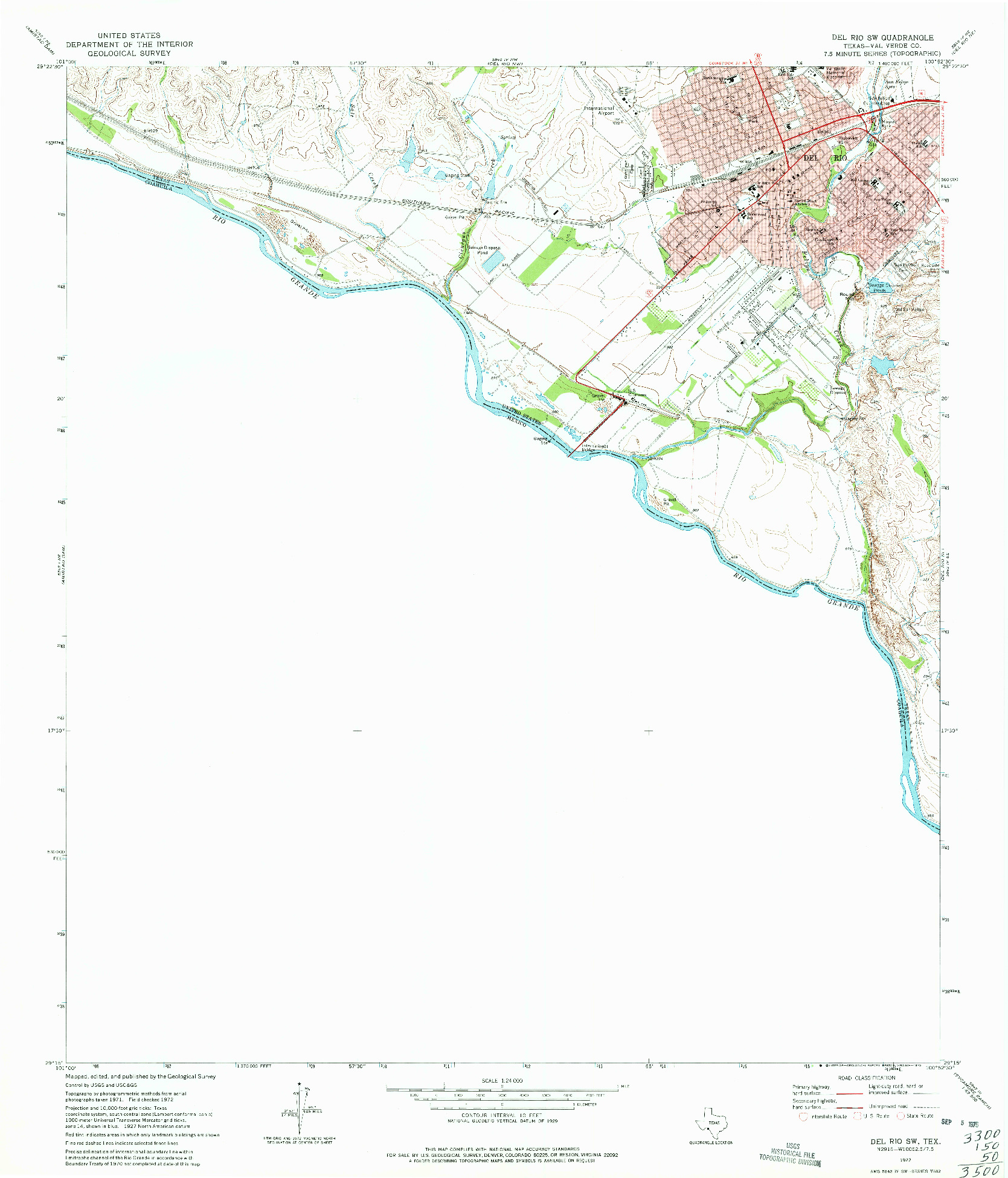 USGS 1:24000-SCALE QUADRANGLE FOR DEL RIO SW, TX 1972