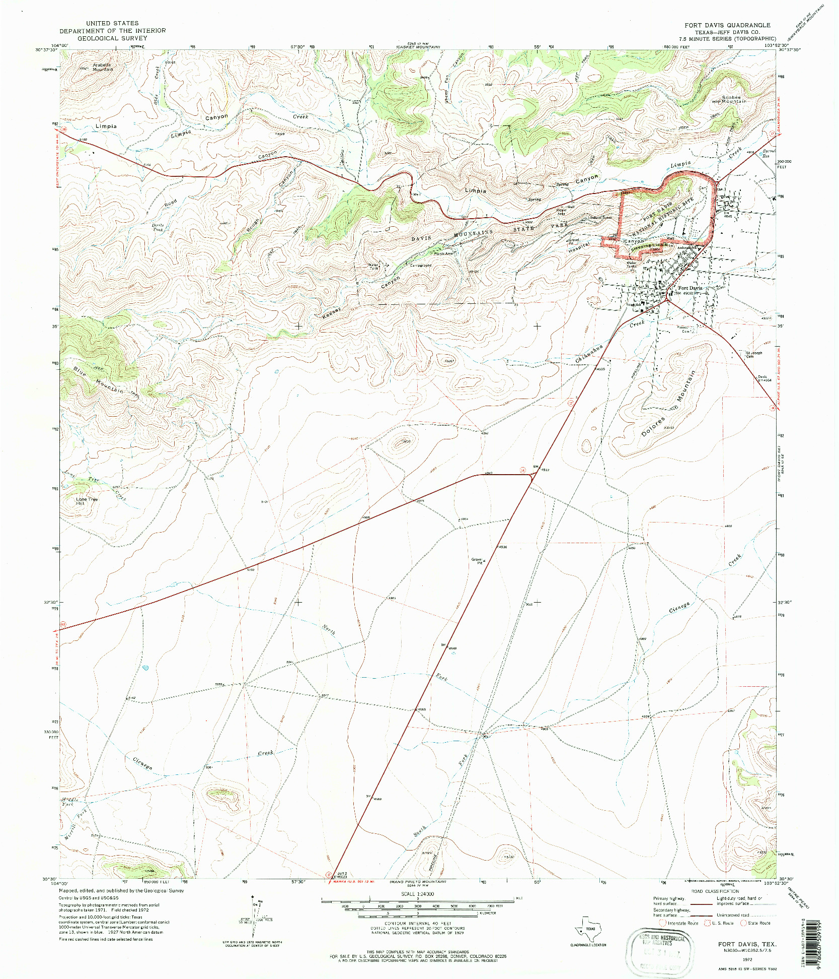 USGS 1:24000-SCALE QUADRANGLE FOR FORT DAVIS, TX 1972