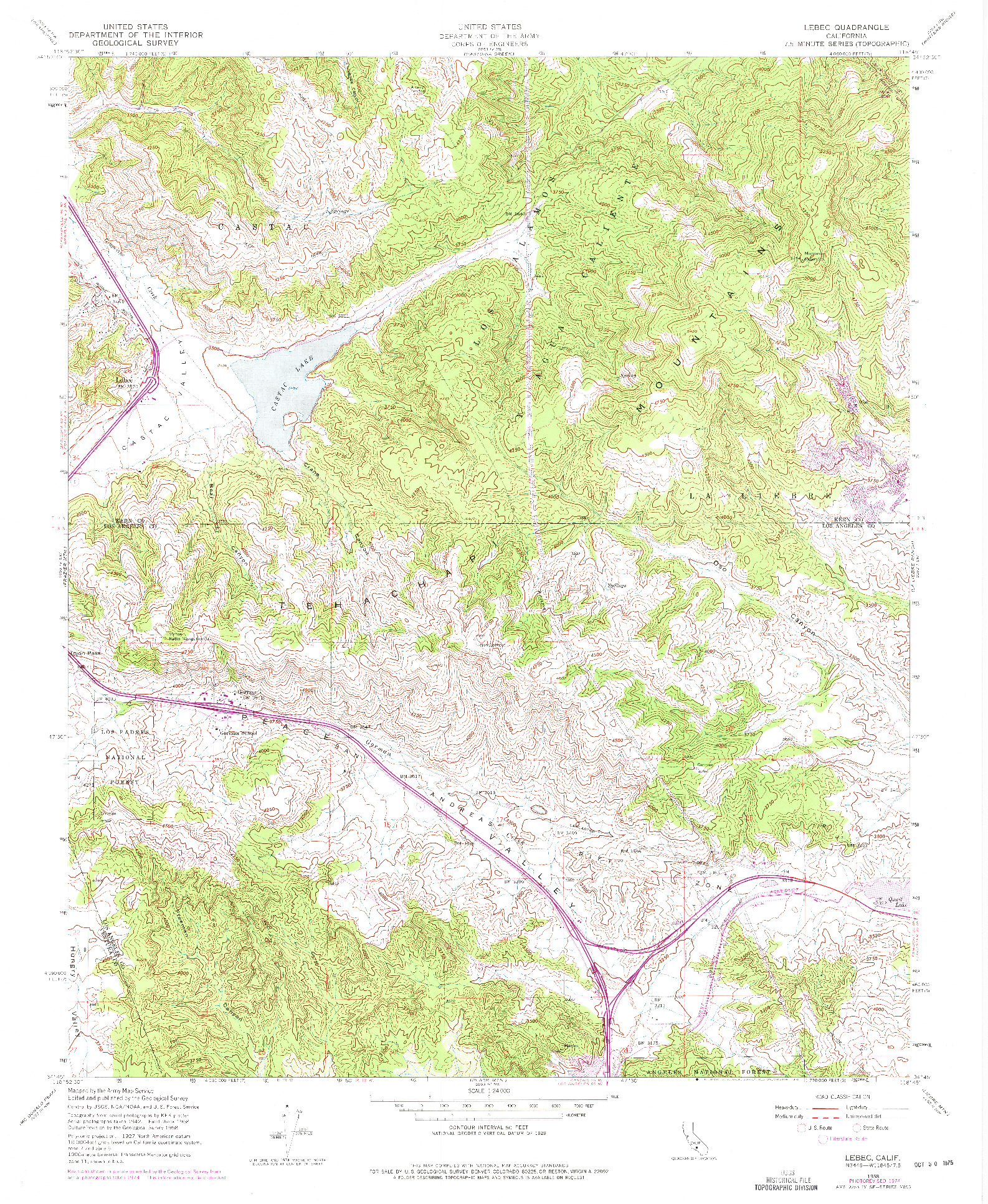 USGS 1:24000-SCALE QUADRANGLE FOR LEBEC, CA 1958