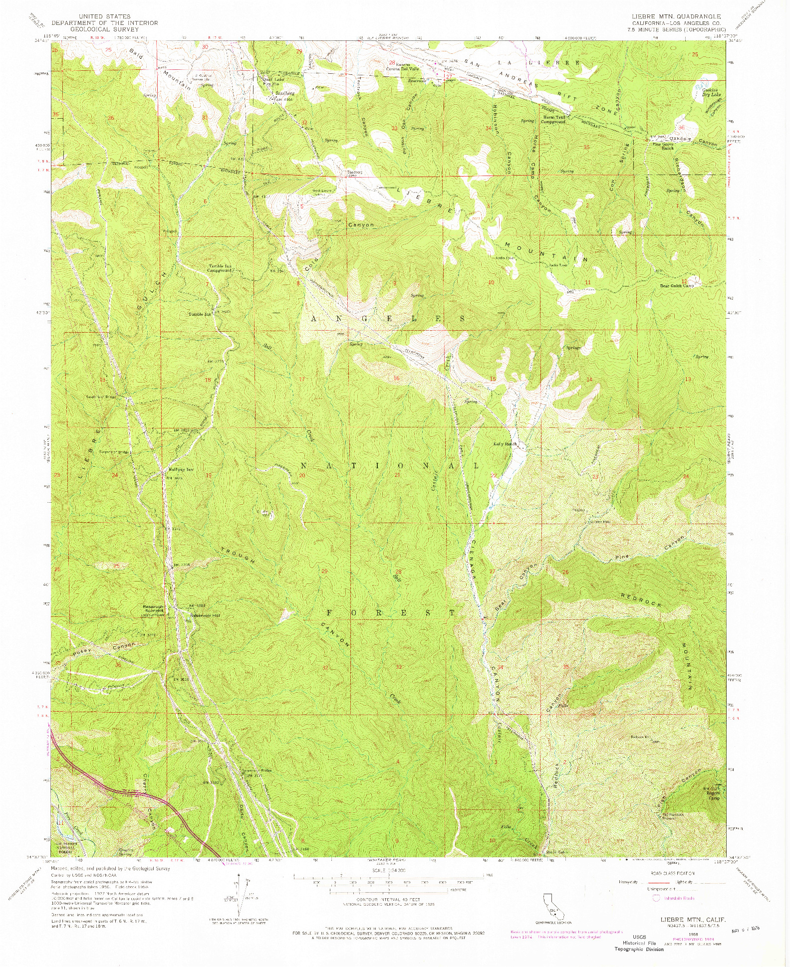 USGS 1:24000-SCALE QUADRANGLE FOR LIEBRE MOUNTAIN, CA 1958