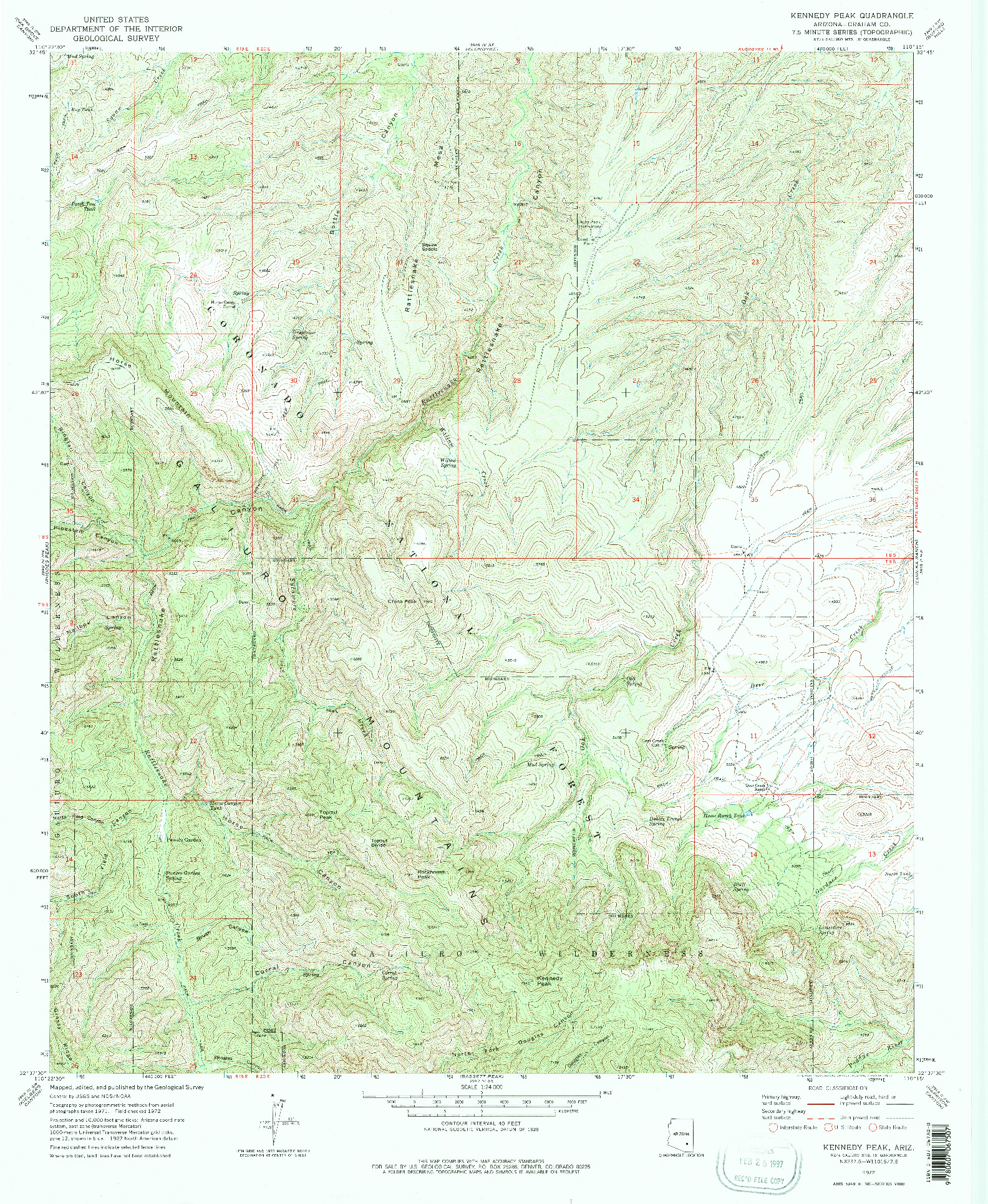 USGS 1:24000-SCALE QUADRANGLE FOR KENNEDY PEAK, AZ 1972