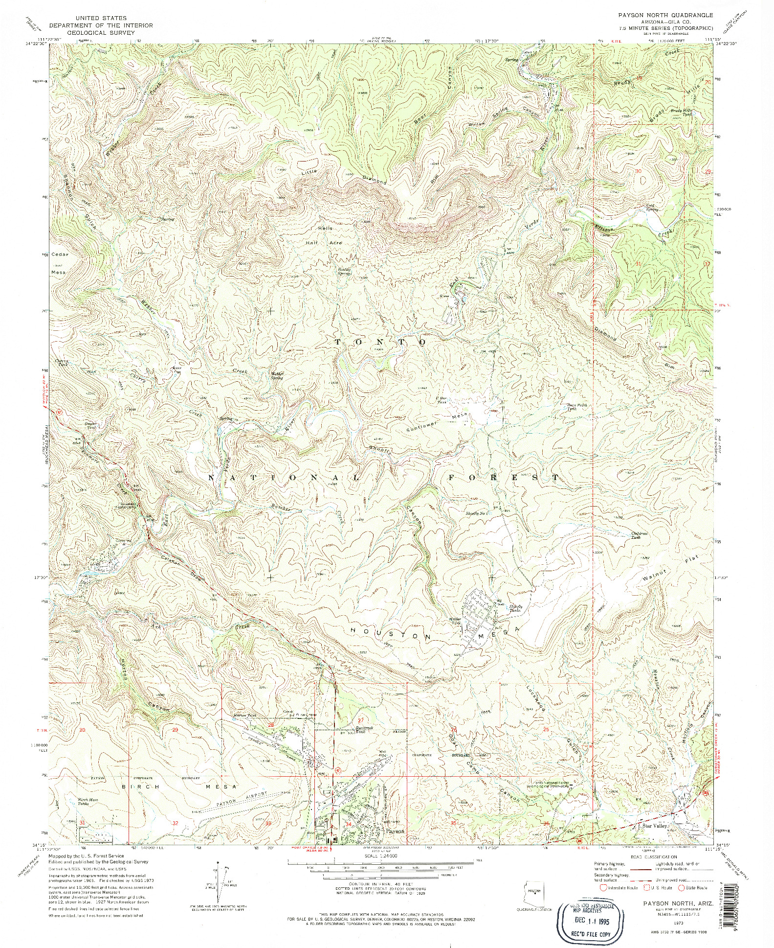 USGS 1:24000-SCALE QUADRANGLE FOR PAYSON NORTH, AZ 1973