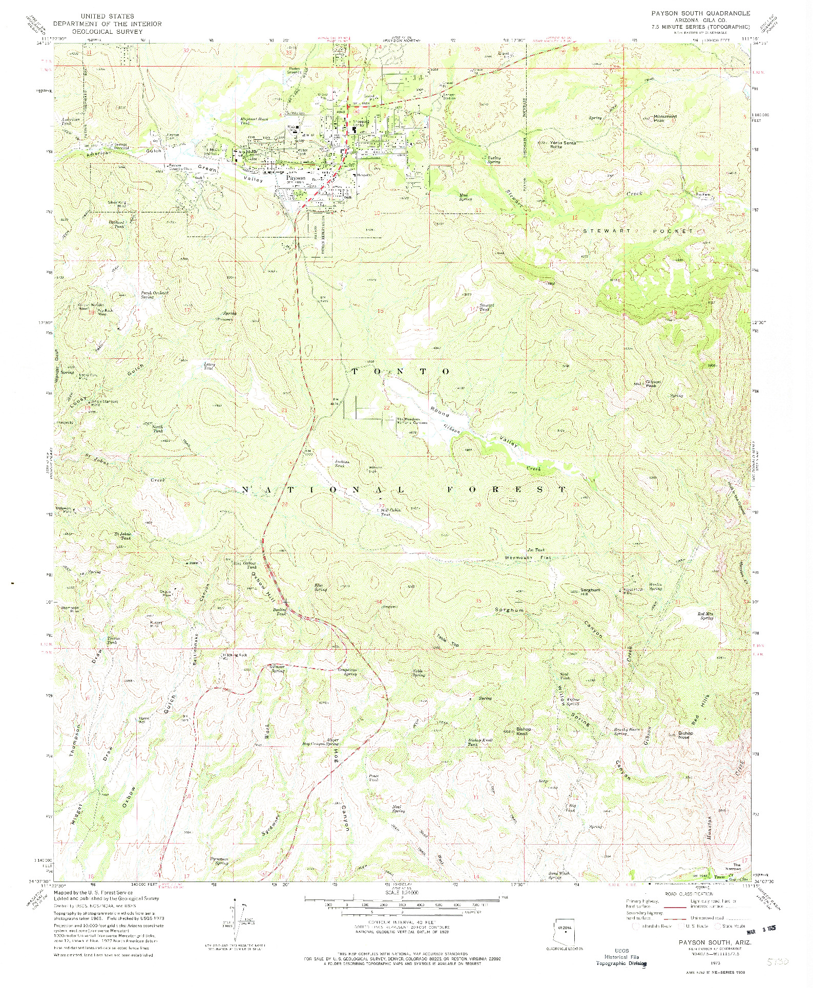 USGS 1:24000-SCALE QUADRANGLE FOR PAYSON SOUTH, AZ 1973