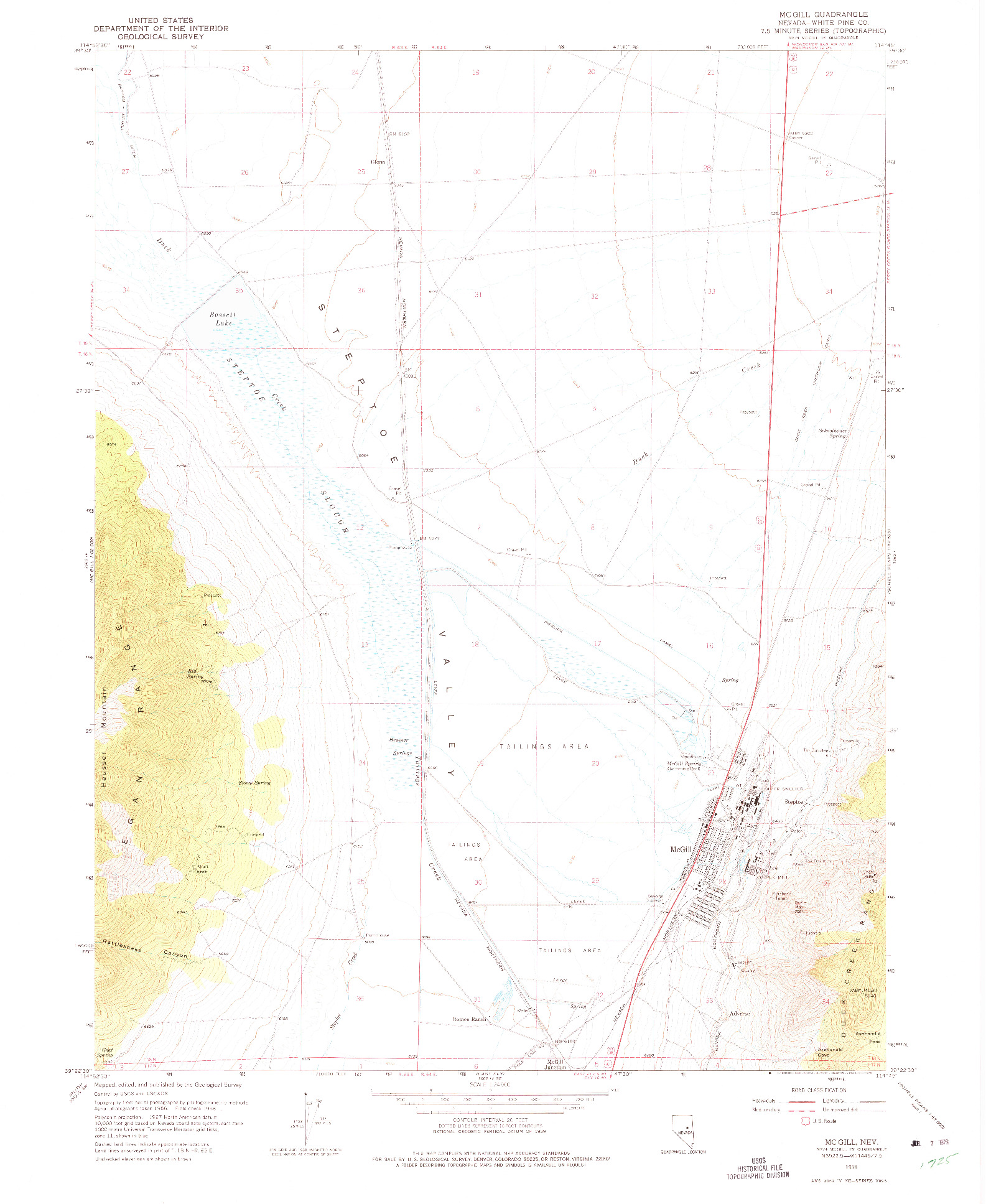 USGS 1:24000-SCALE QUADRANGLE FOR MCGILL, NV 1958