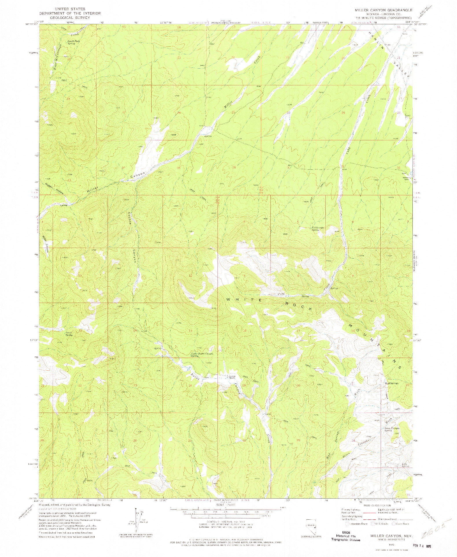 USGS 1:24000-SCALE QUADRANGLE FOR MILLER CANYON, NV 1972
