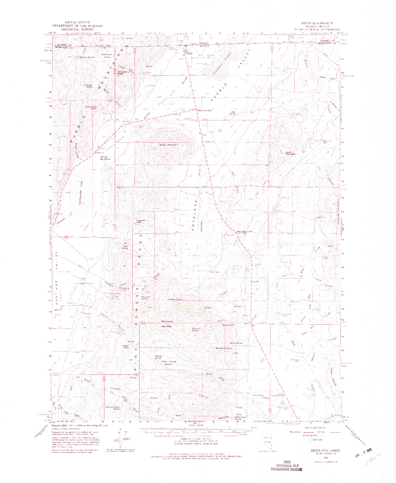 USGS 1:62500-SCALE QUADRANGLE FOR DENIO, NV 1966
