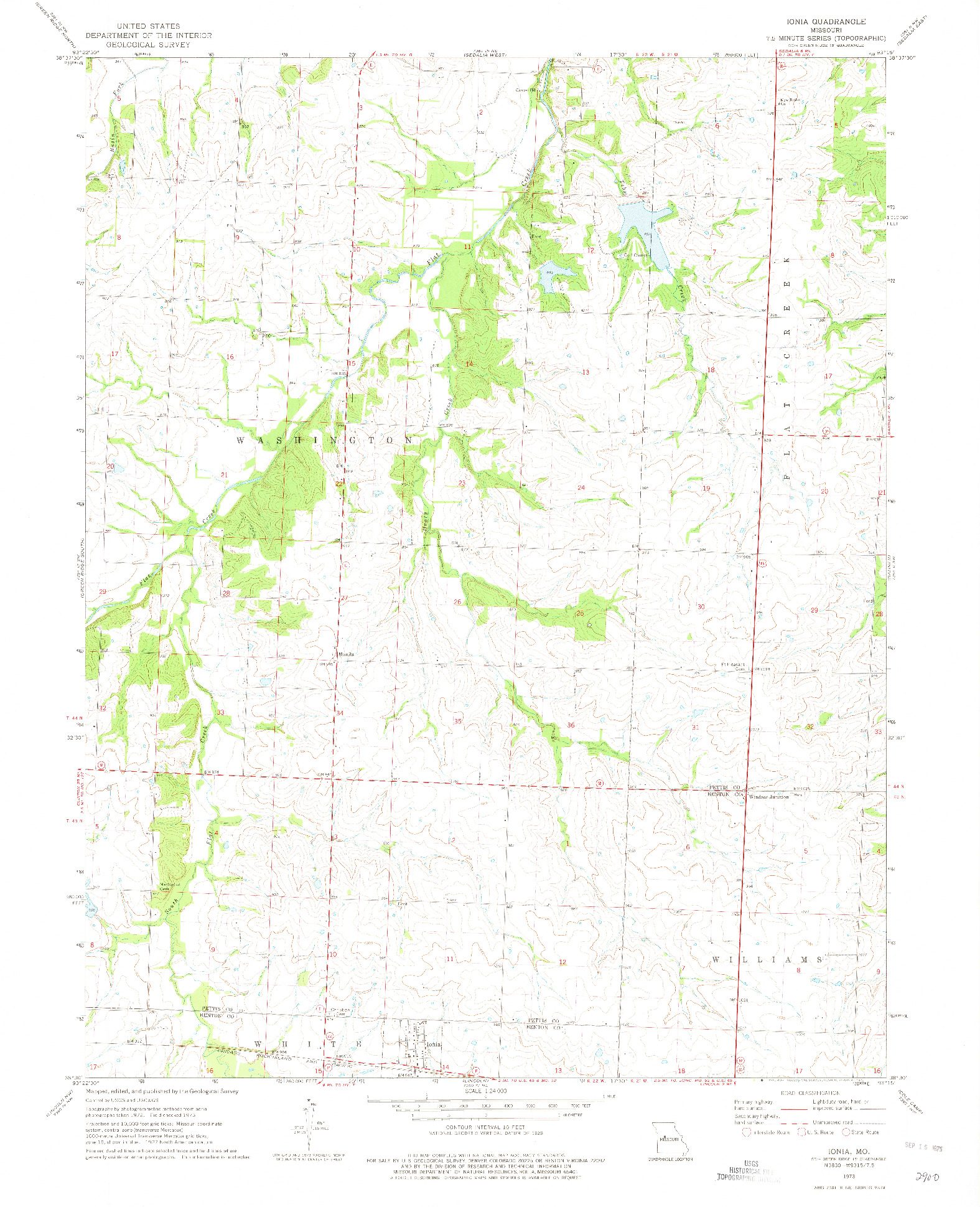 USGS 1:24000-SCALE QUADRANGLE FOR IONIA, MO 1973