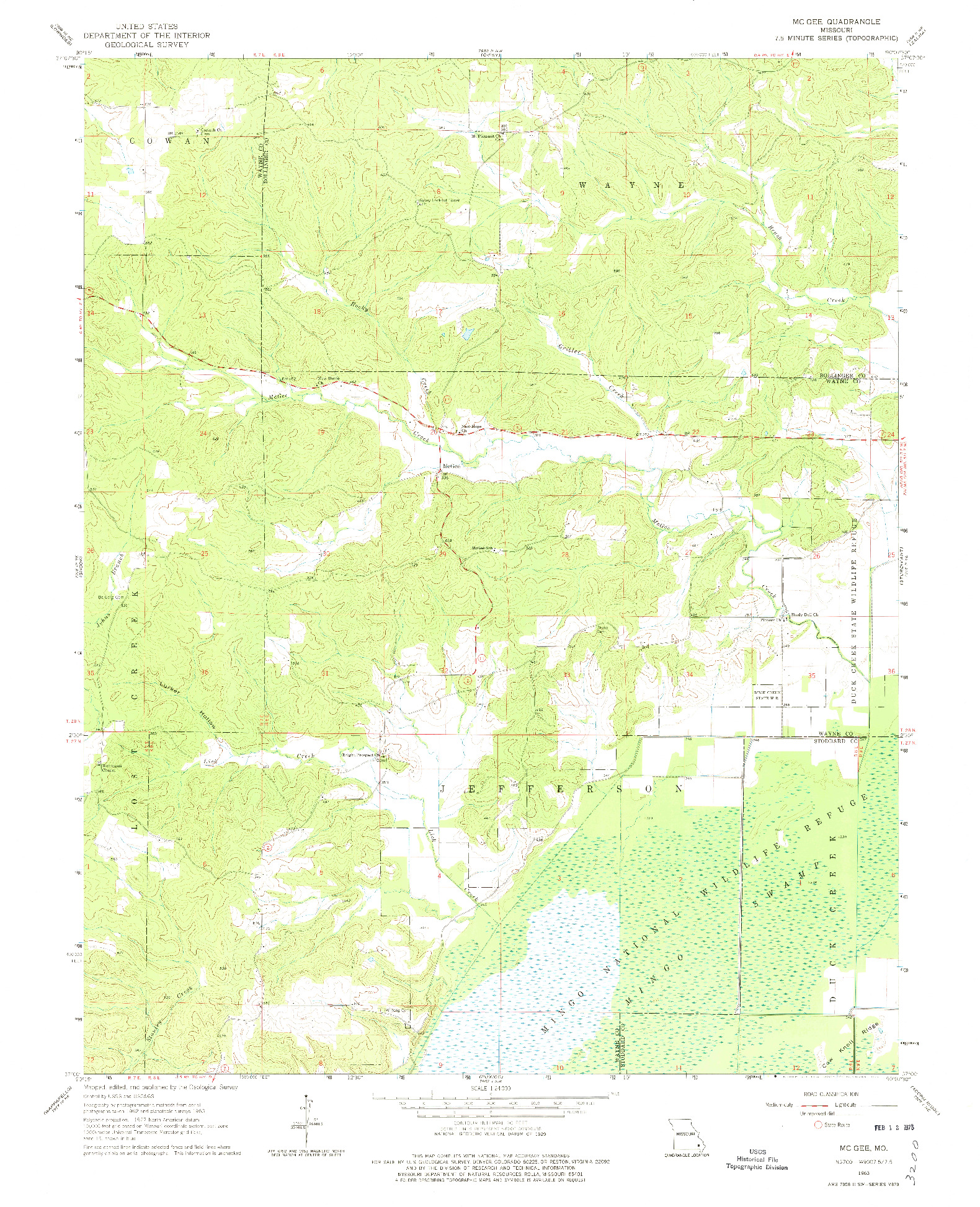 USGS 1:24000-SCALE QUADRANGLE FOR MCGEE, MO 1963