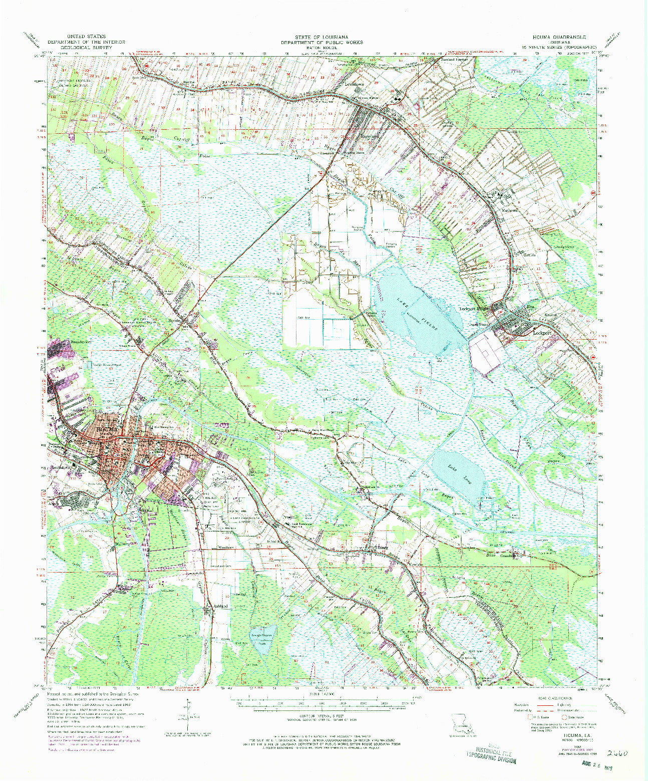USGS 1:62500-SCALE QUADRANGLE FOR HOUMA, LA 1963