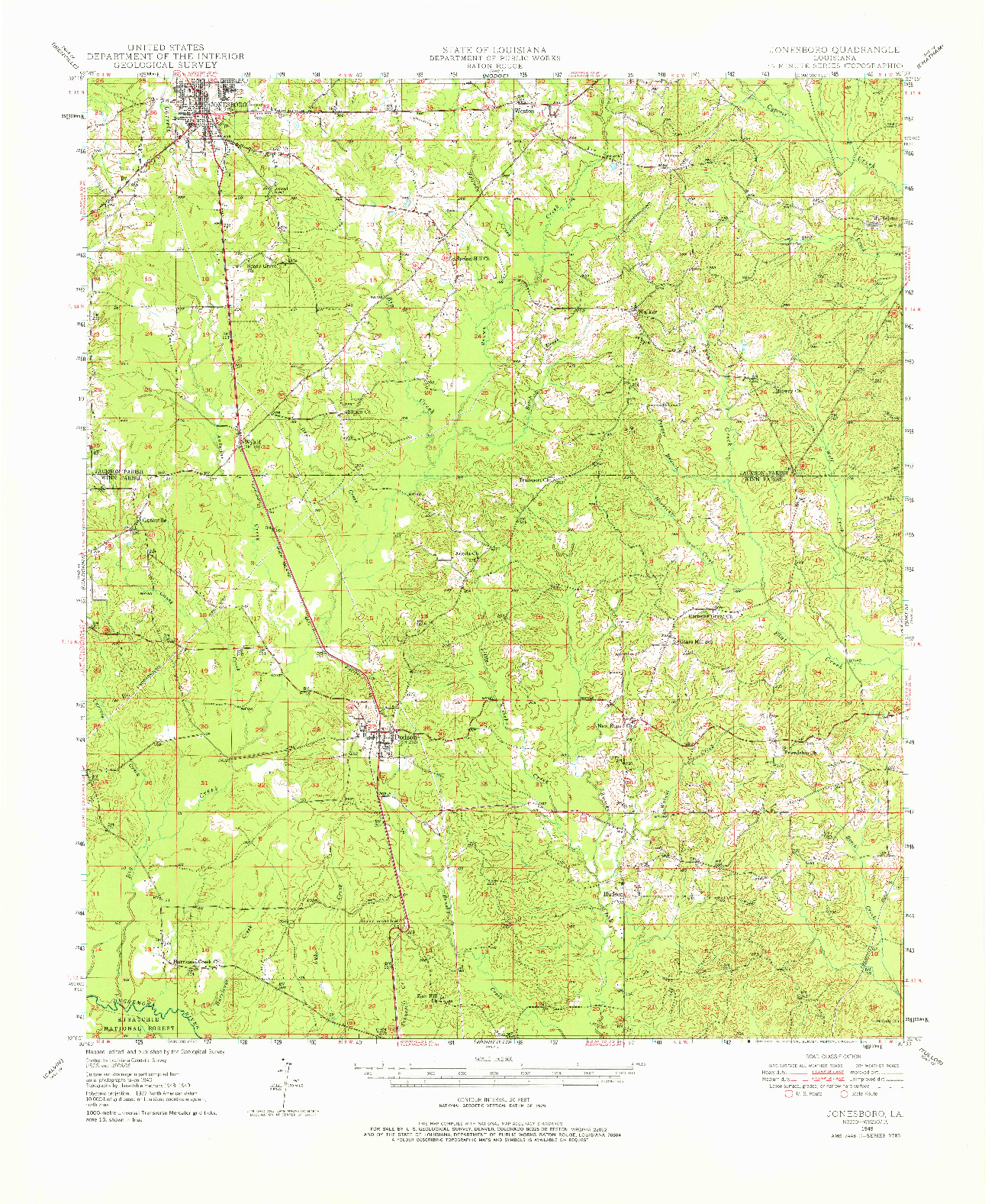 USGS 1:62500-SCALE QUADRANGLE FOR JONESBORO, LA 1949
