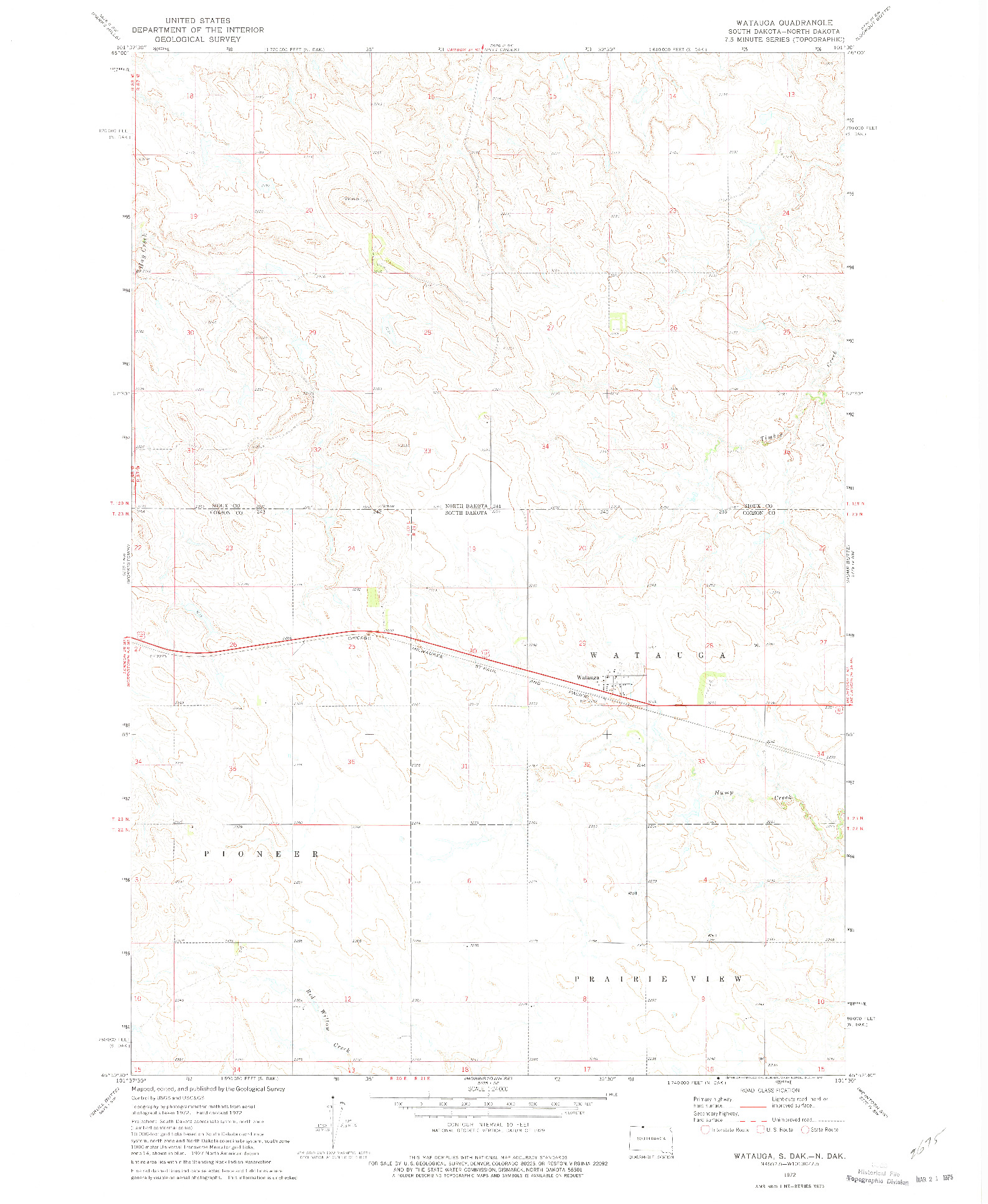 USGS 1:24000-SCALE QUADRANGLE FOR WATAUGA, SD 1972