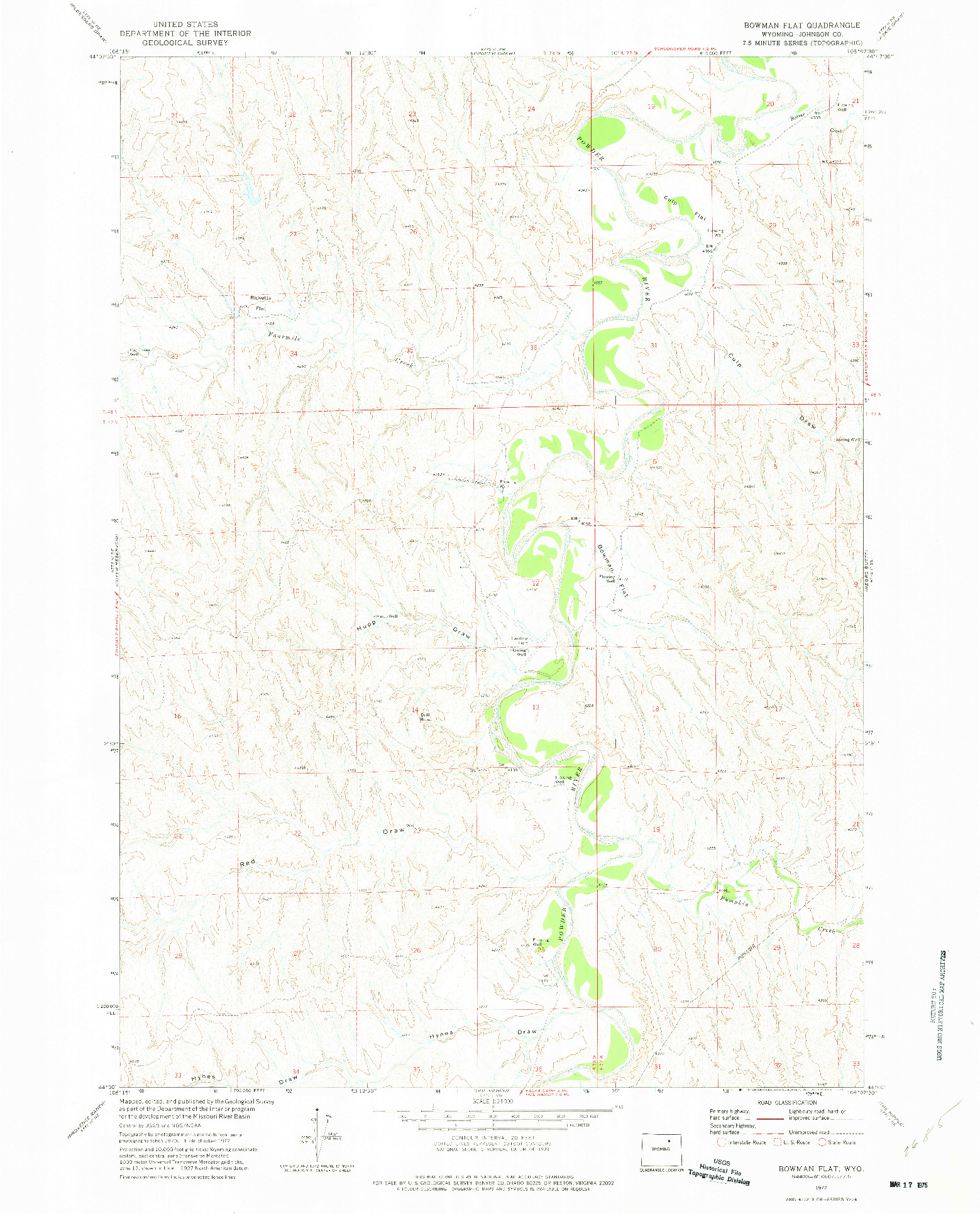 USGS 1:24000-SCALE QUADRANGLE FOR BOWMAN FLAT, WY 1972