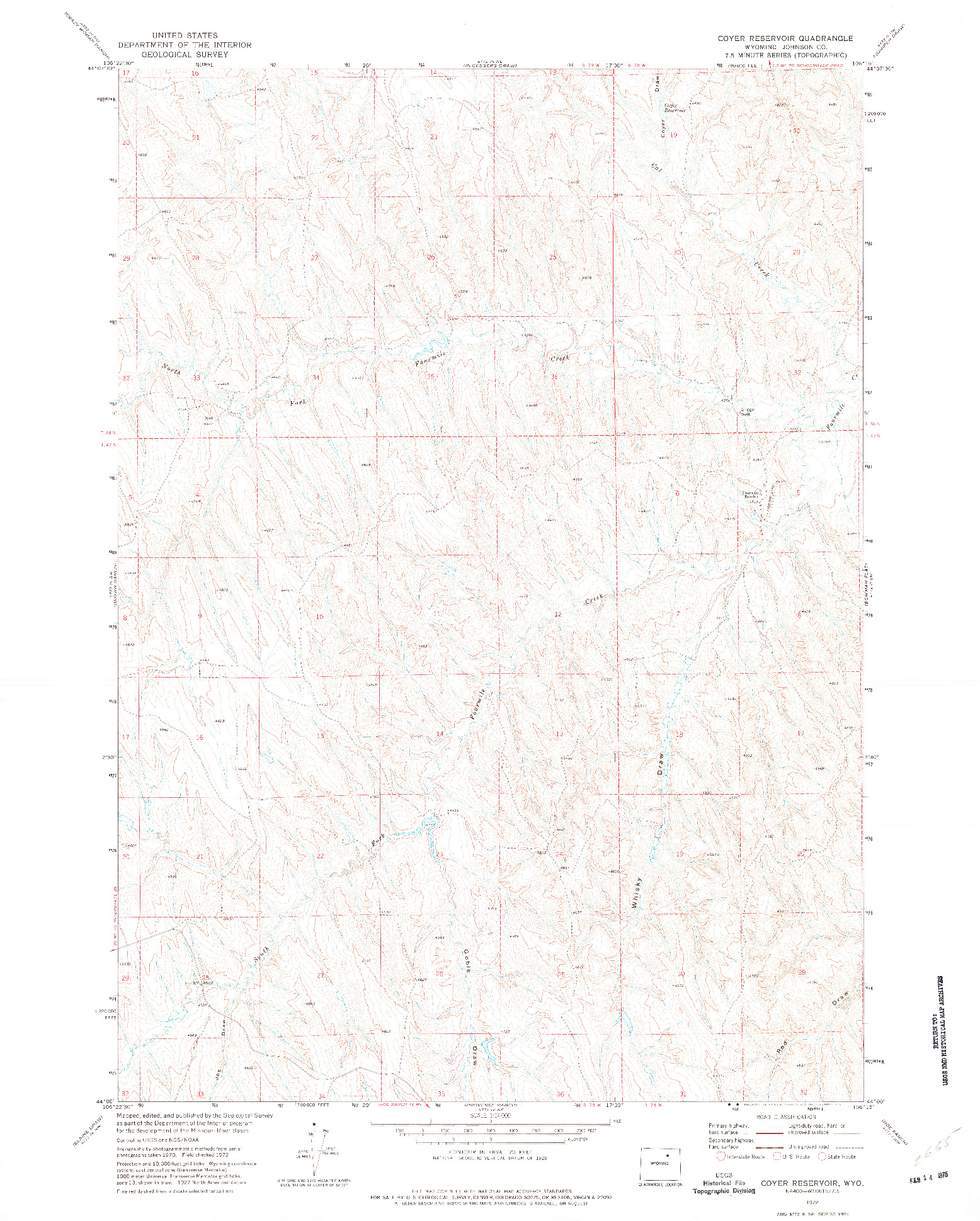 USGS 1:24000-SCALE QUADRANGLE FOR COYER RESERVOIR, WY 1972