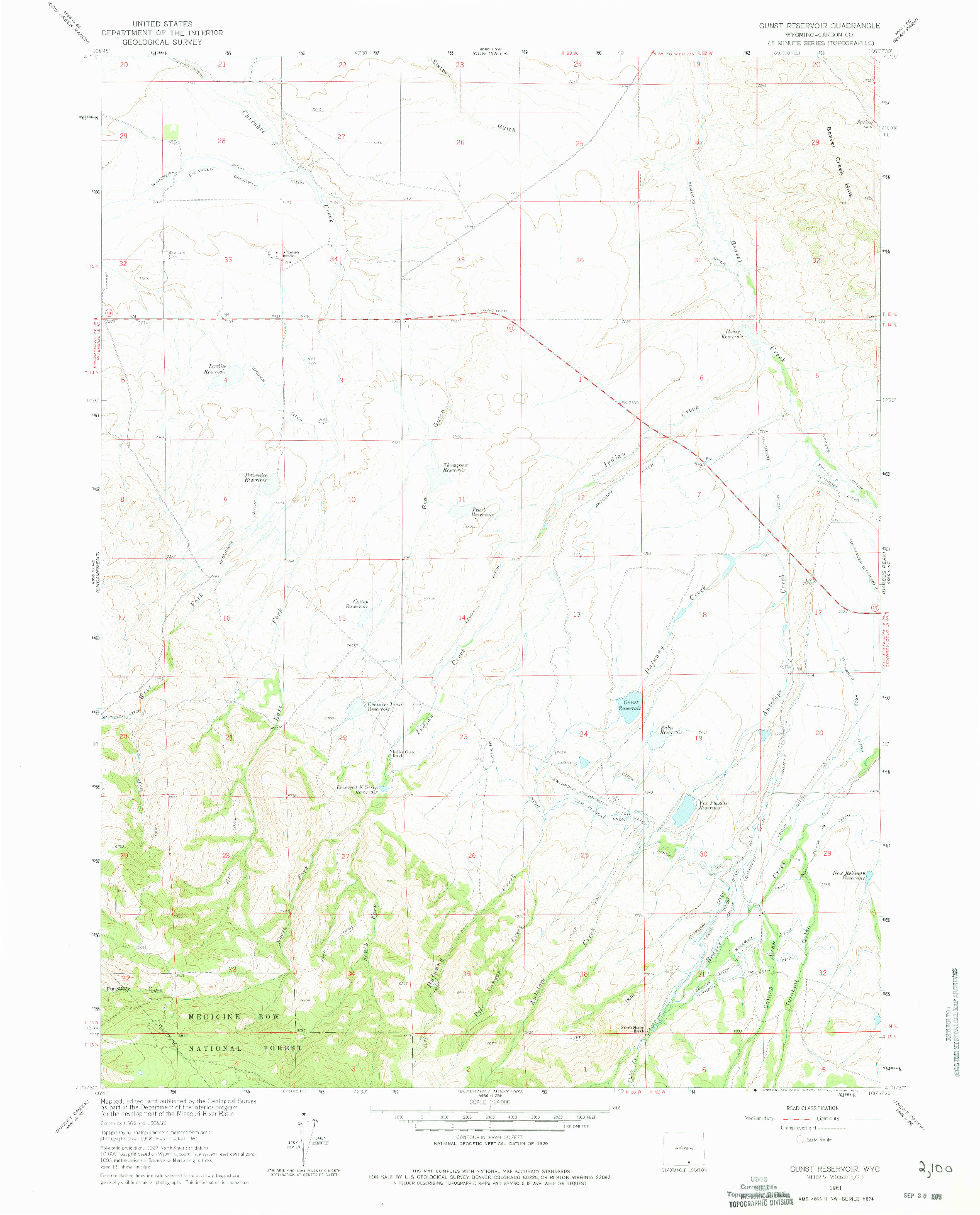 USGS 1:24000-SCALE QUADRANGLE FOR GUNST RESERVOIR, WY 1961