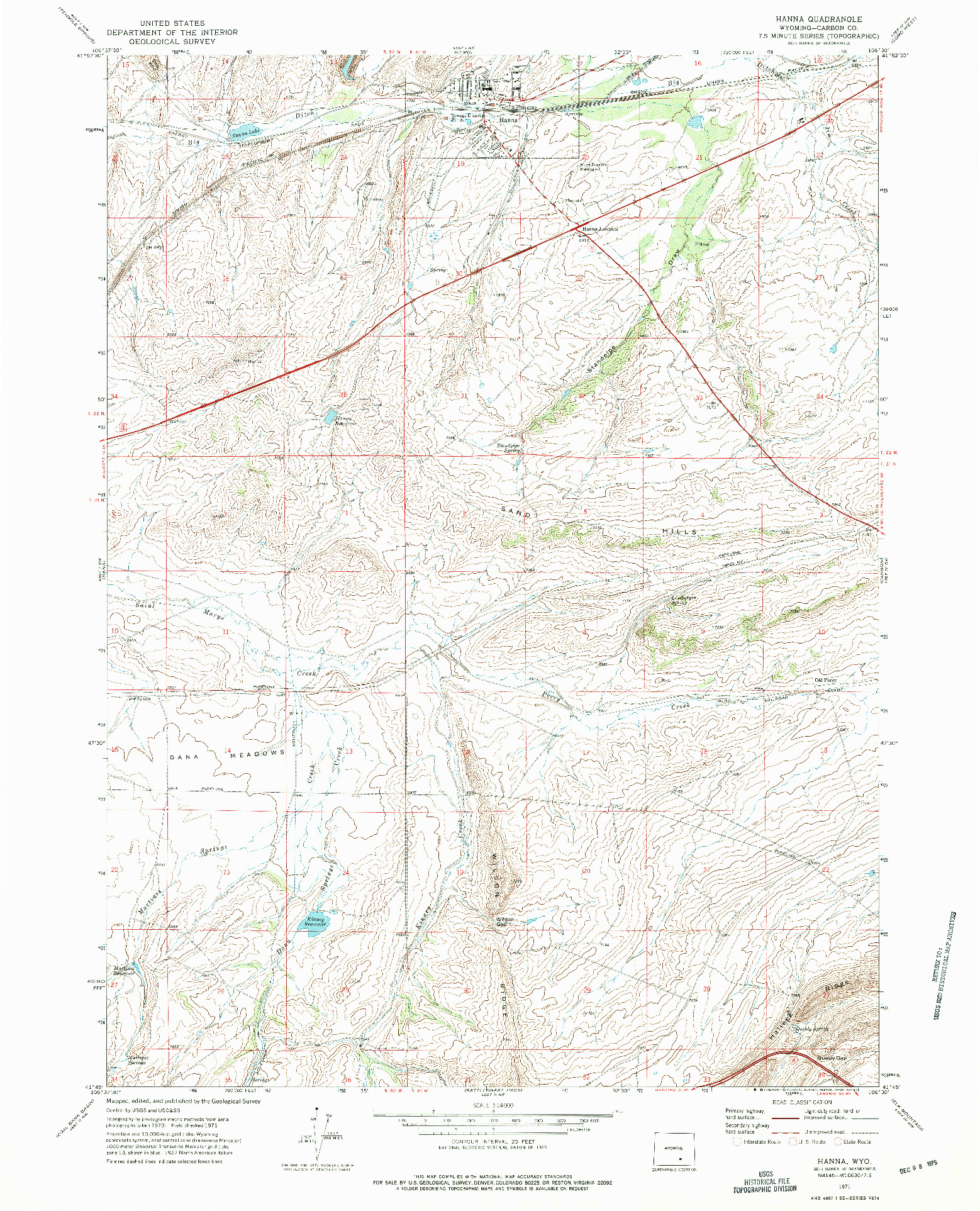 USGS 1:24000-SCALE QUADRANGLE FOR HANNA, WY 1971