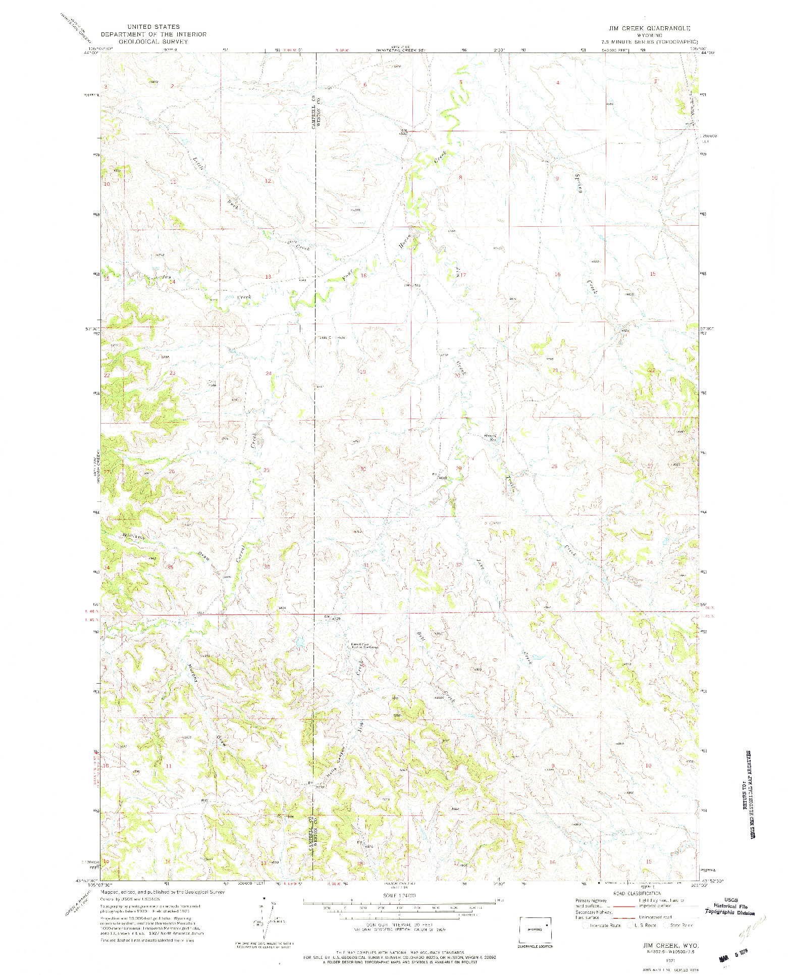 USGS 1:24000-SCALE QUADRANGLE FOR JIM CREEK, WY 1971