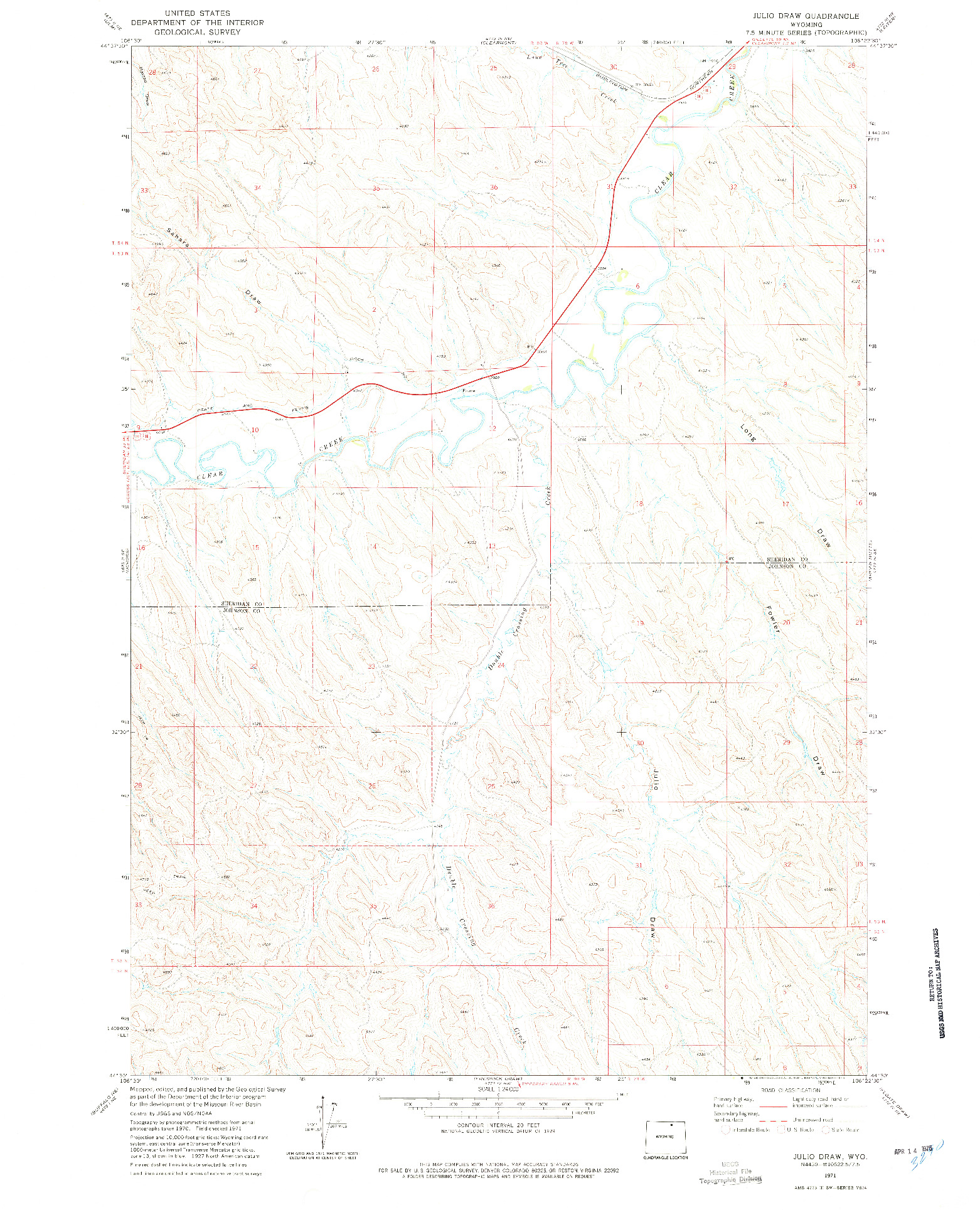 USGS 1:24000-SCALE QUADRANGLE FOR JULIO DRAW, WY 1971